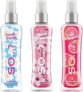 So…? Body Mist Kit for Women - 3 Pc Kit 3.5oz Fresh Floral Body Mist, 3.5oz Cherry Blossom Body Mist, 3.5oz Pink Grapefruit Body Mist