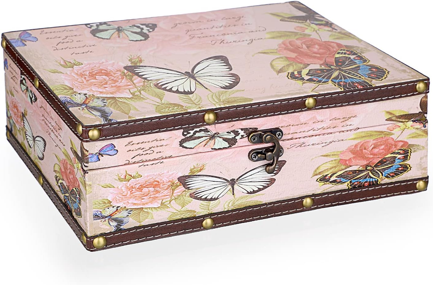 SUMNACON Vintage Treasure Storage Box with Latch 27.2*21.5*9.4cm, Butterfly