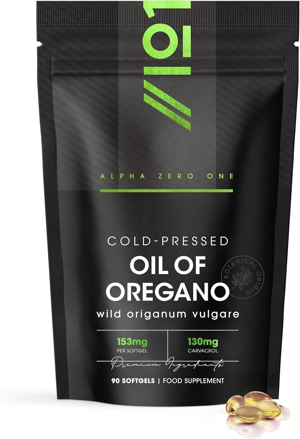 130mg Carvacrol – 153mg Oregano Oil per Softgel – Cold-Pressed – World Highest Concentration (85%+ Carvacrol) – Contains 100% Greek Essential Oil of Oregano – 90 Count - By Alpha01