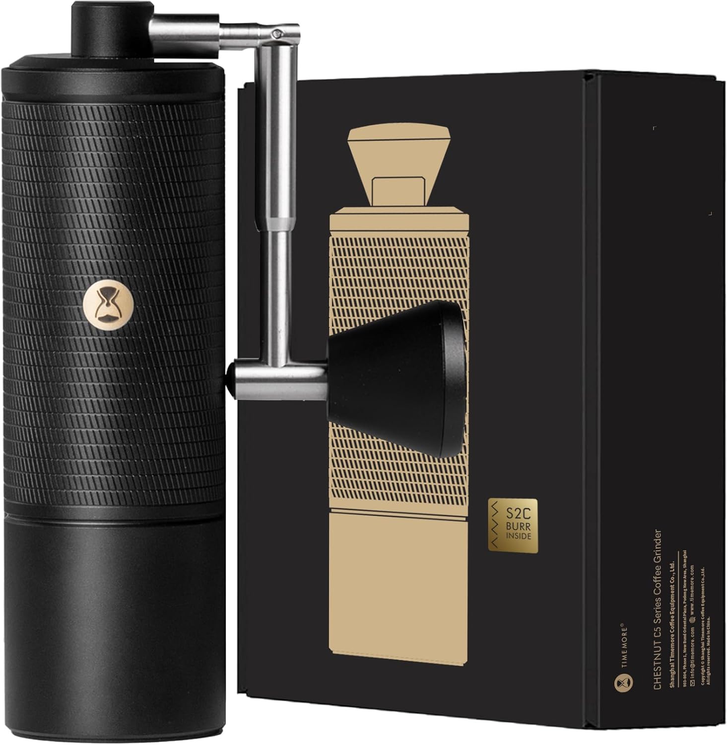 TIMEMORE C5 Pro Manual Coffee Grinder with S2C-042-III Conical Burr, 0.031mm Precision Adjustment, Anti-Slip Base & Expanded Bean Container, All-Metal Portable Hand Coffee Mill for Espresso/French Pre