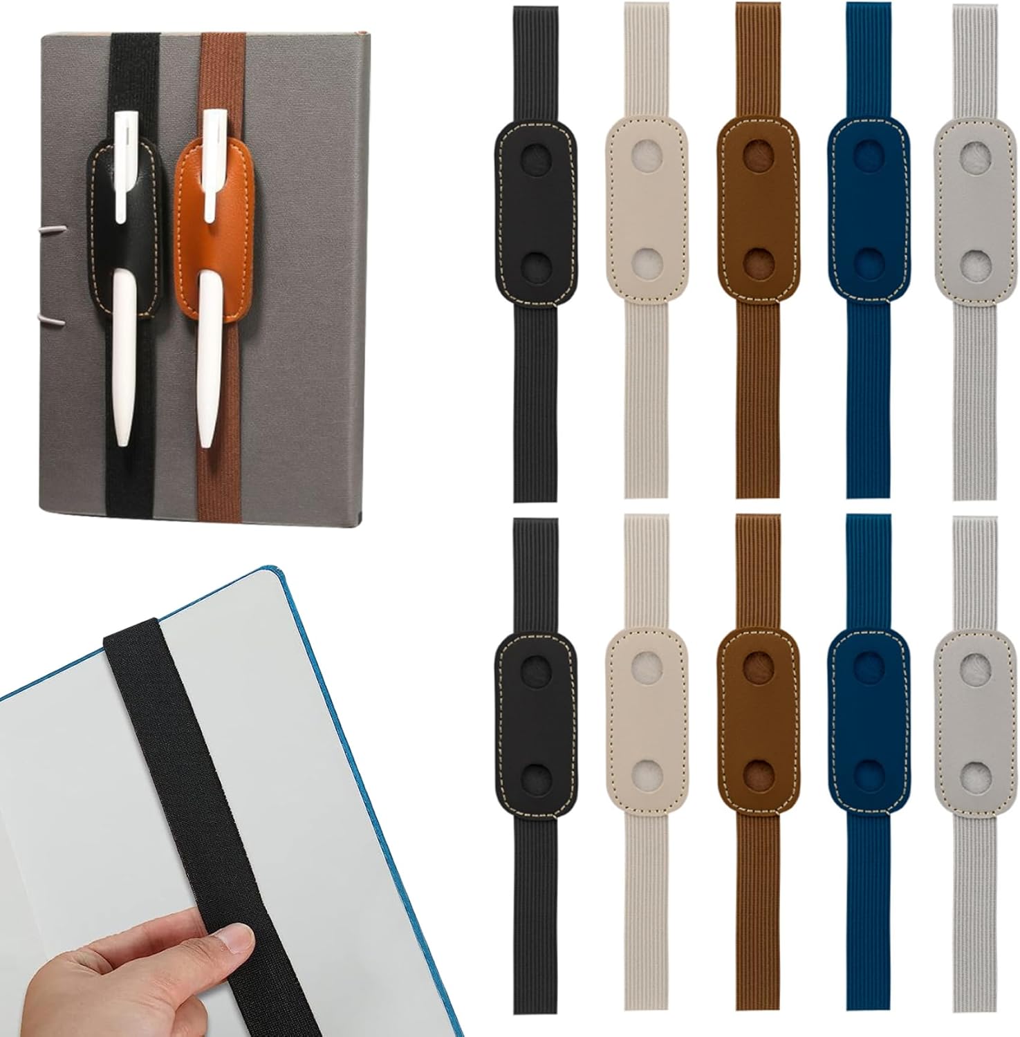 10PCS Elastic Band Pen Holder for Notebook Colorful PU Leather Journal Pen Holder Detachable Pen Sleeve Pouch Hold 1 Pen for Meeting Notebook Journal