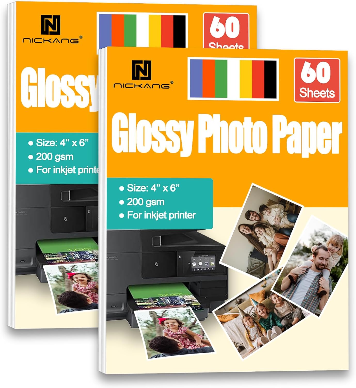 4x6 Photo Paper, Glossy Photo Paper 4x6, Total of 120 Sheets Bulk, 53 LB/200 gsm, Photo Printer Paper, Picture Paper for Inkjet Printer (60 Sheets/Pack x 2 Packs)