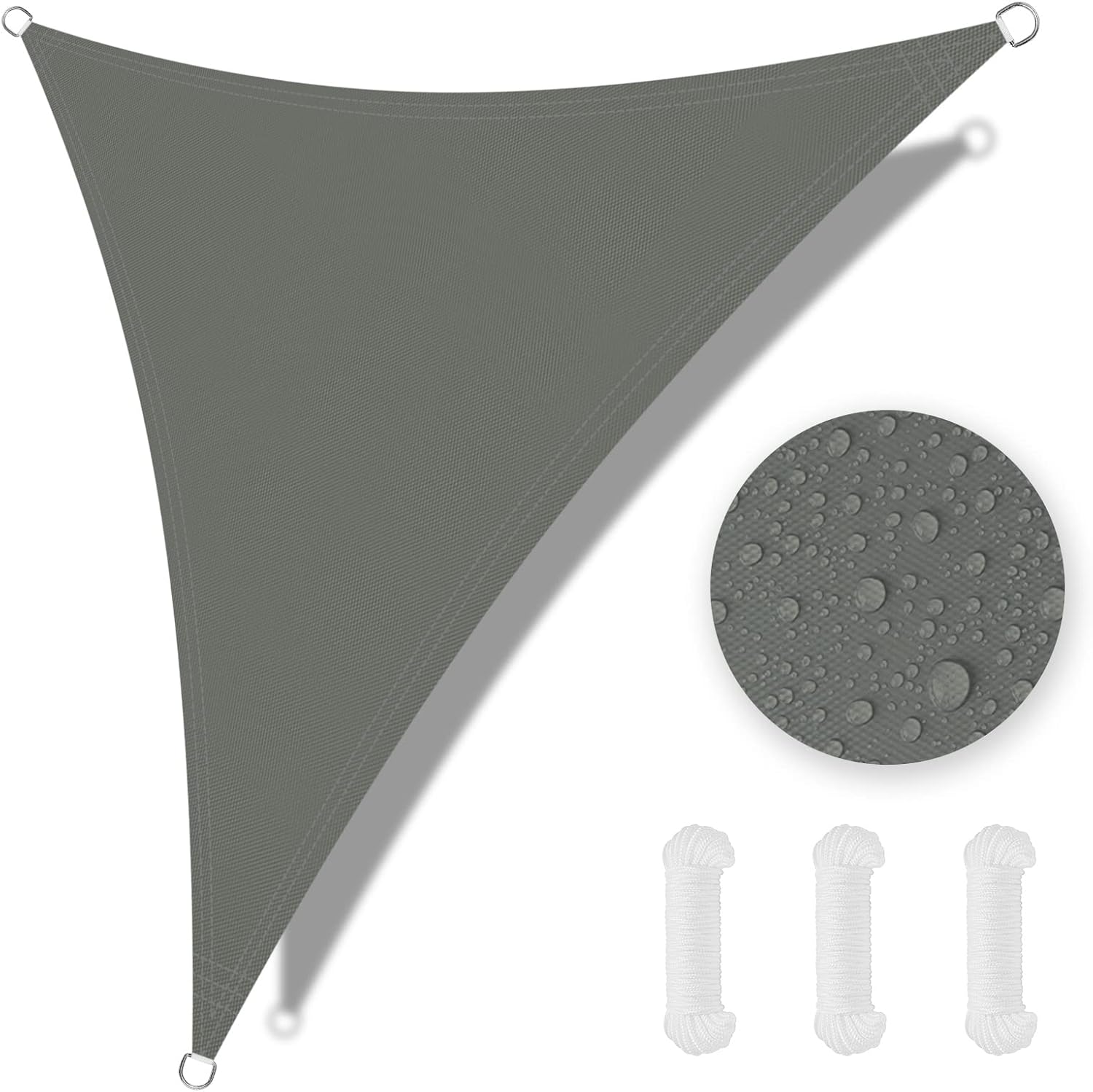 OFFCUP Sun Shade Sail, 2x2x2m Awning Canopy, 160gsm Waterproof Shade Sail Garden Sun Sail Patio Canopy 95% UV Block with Free Rope, for Outdoors, Garden, Patio, Yard, Party (Grey)