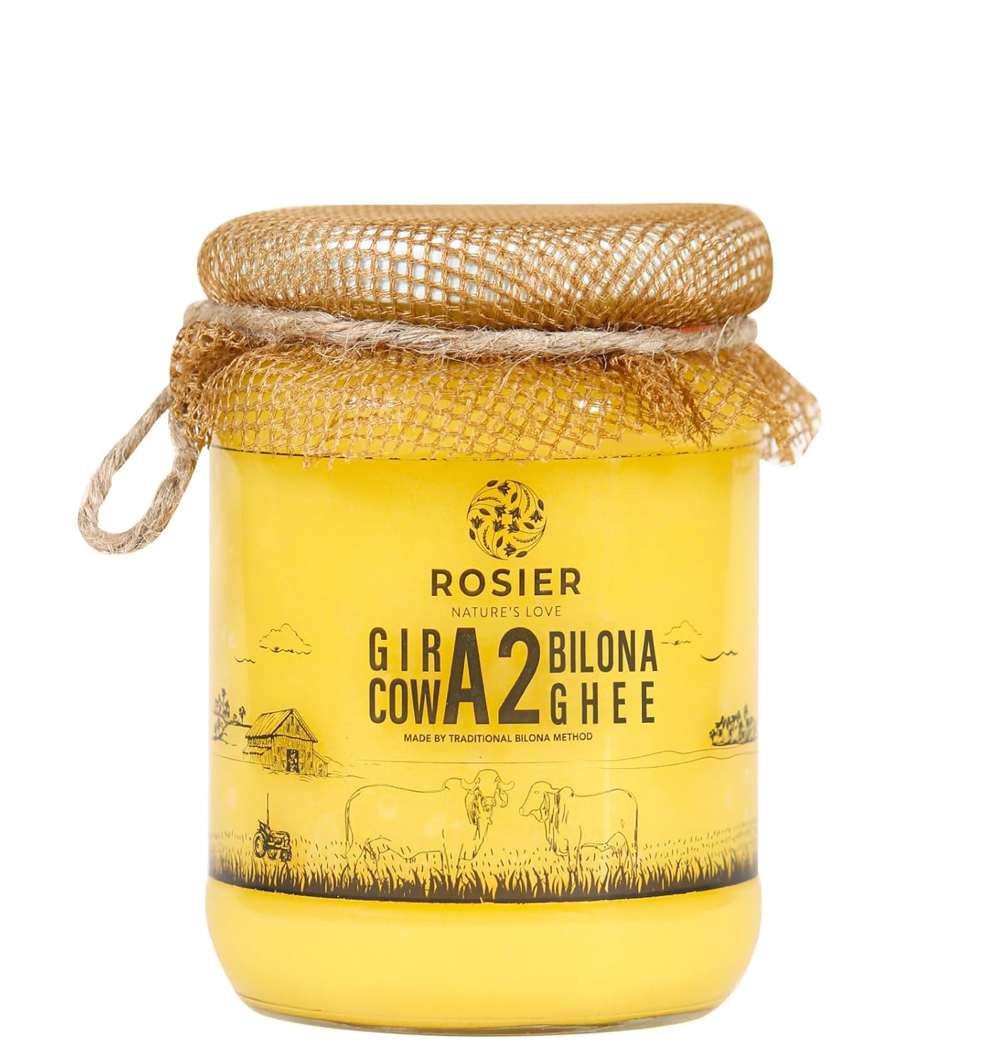 ROSIER A2 Gir Cow Ghee (500 ml) | Traditional Bilona Method A2 Ghee | Grassfed, Pure and Healthy Desi Cow Ghee (Glass Bottle - 500 ML)