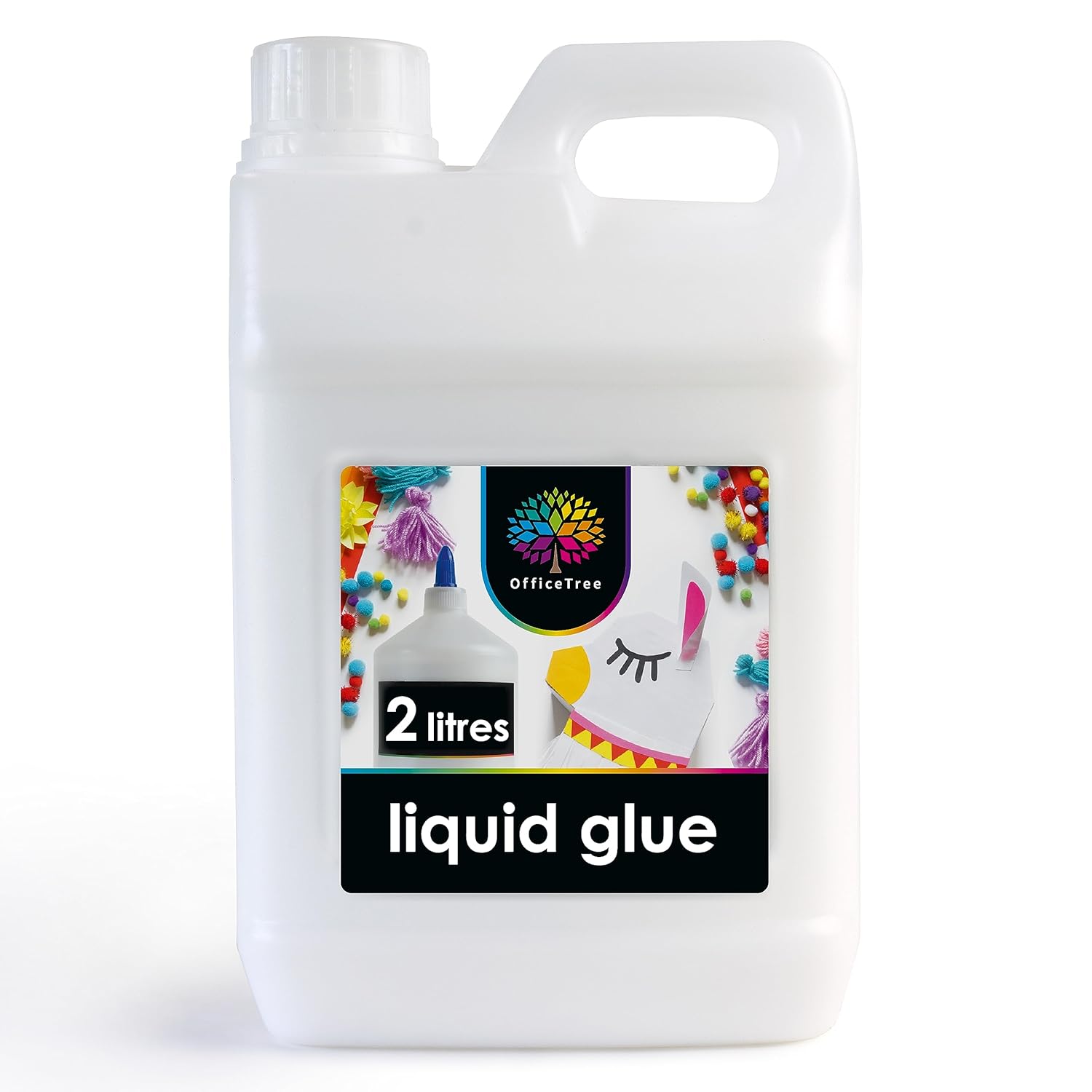 OfficeTree 2 Litre White PVA Glue for Crafts - Transparent Drying, Strong Adhesive for Paper and School Projects - Solvent Free