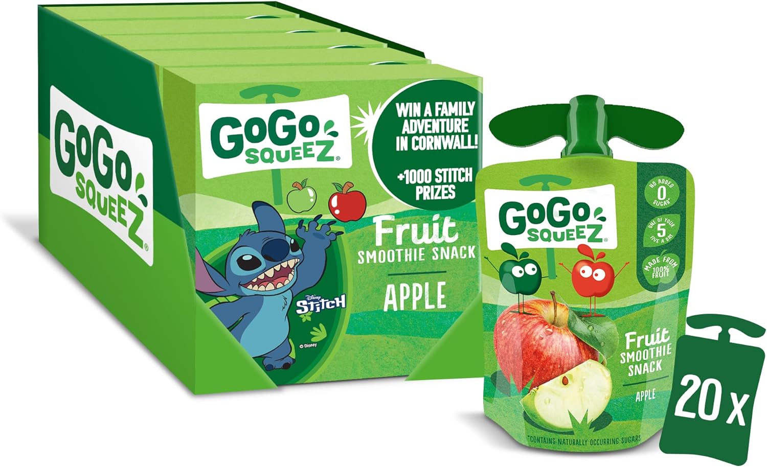 GoGo squeeZ Fruit Smoothie Snack, Apple, 20 x 90g pouches