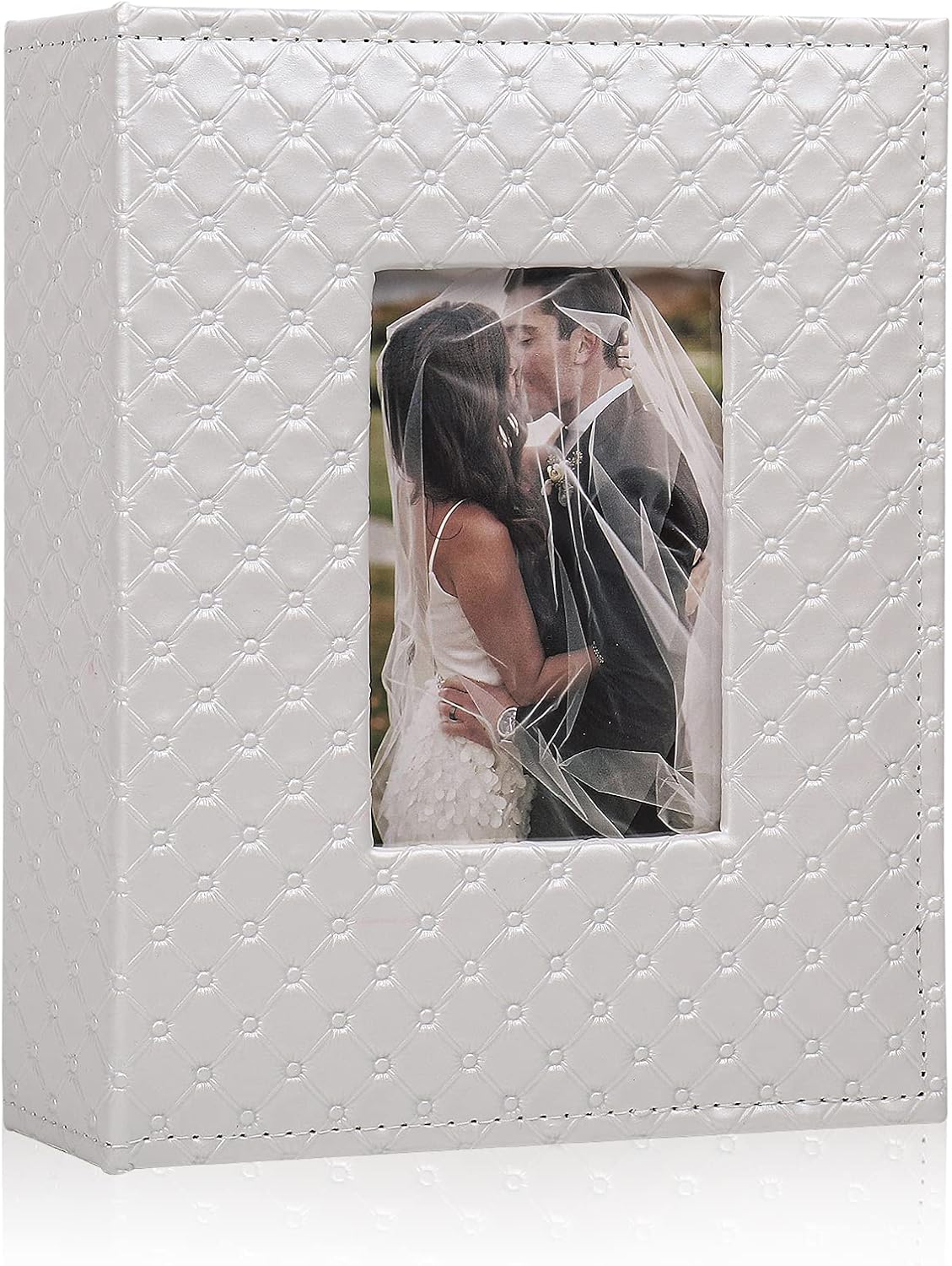 RECUTMS Photo Album 4x6 200 Pockets Leather Cover Memory Picture Book White | DIY Front Window, Black Inner Pages, Horizontal Pockets, Large Capacity, for Wedding Family Anniversary Travel Memories Gifts