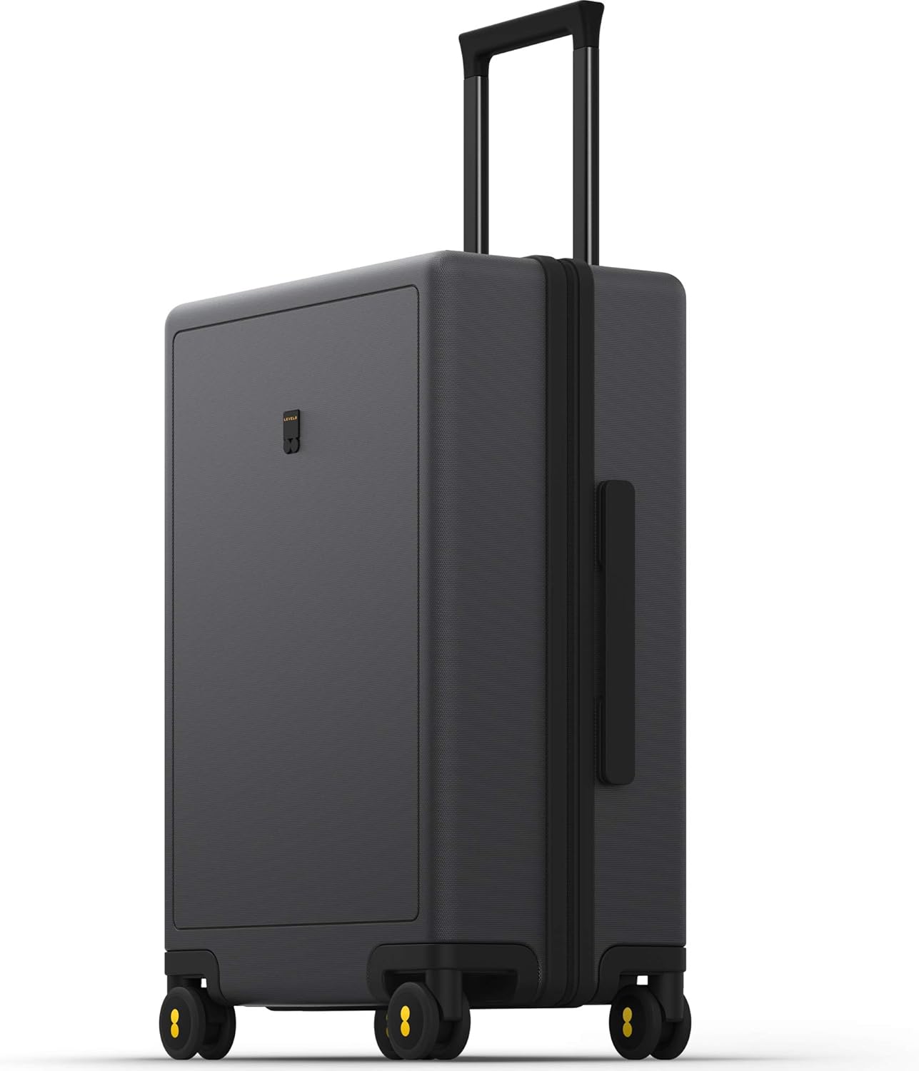LEVEL8 Checked Luggage 24 Inch Suitcase Hand Luggage Lightweight 100% PC Micro-Diamond Textured Design, Medium Size with Wheels, TSA Approved Hard Shell(66cm, 65,Dark Grey)