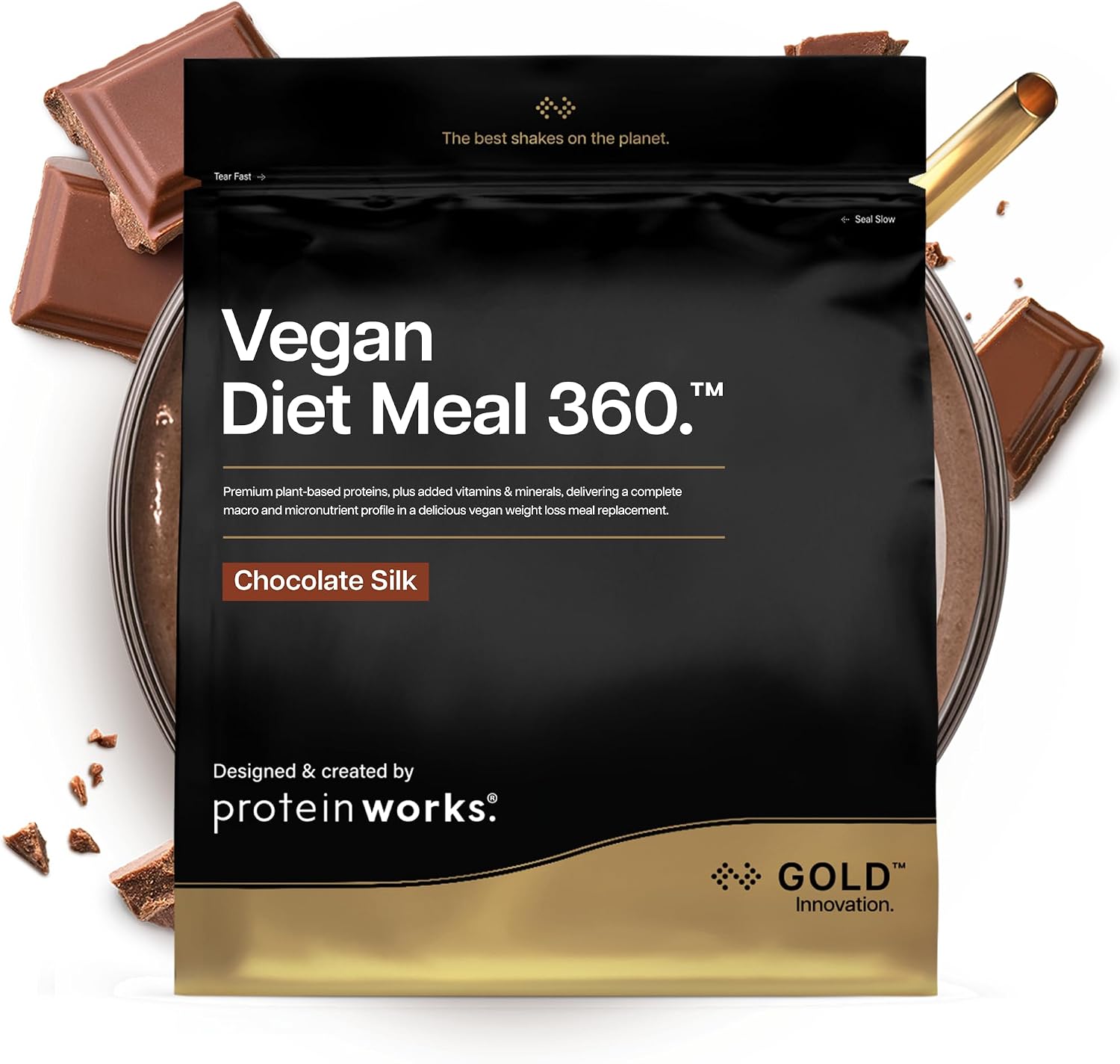 Protein Works | Vegan Diet Meal 360 - Gold, Chocolate Silk, 15 Meals, 1kg