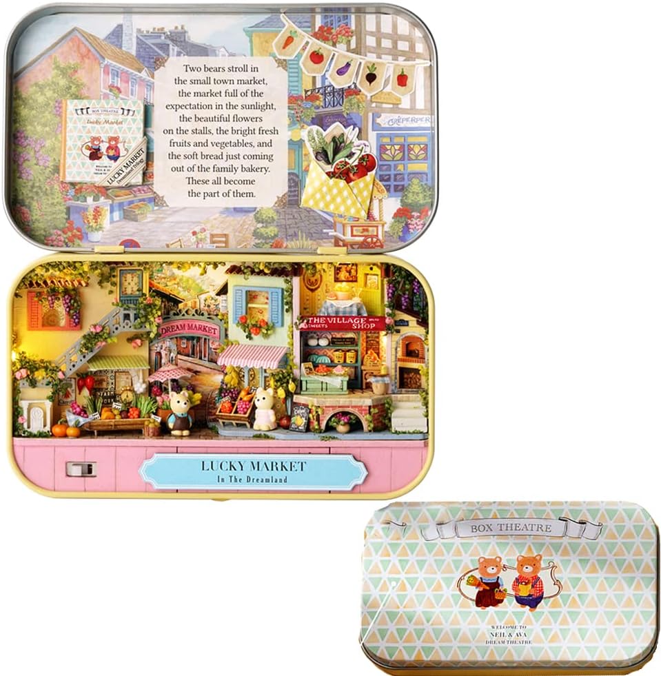 DIY Dollhouse Miniature Kit Tin Box Dolls House Furniture Led Lights Puzzle Toy Model Creative Room Hand Craft Birthday Festival Gift (LUCKY MARKET)