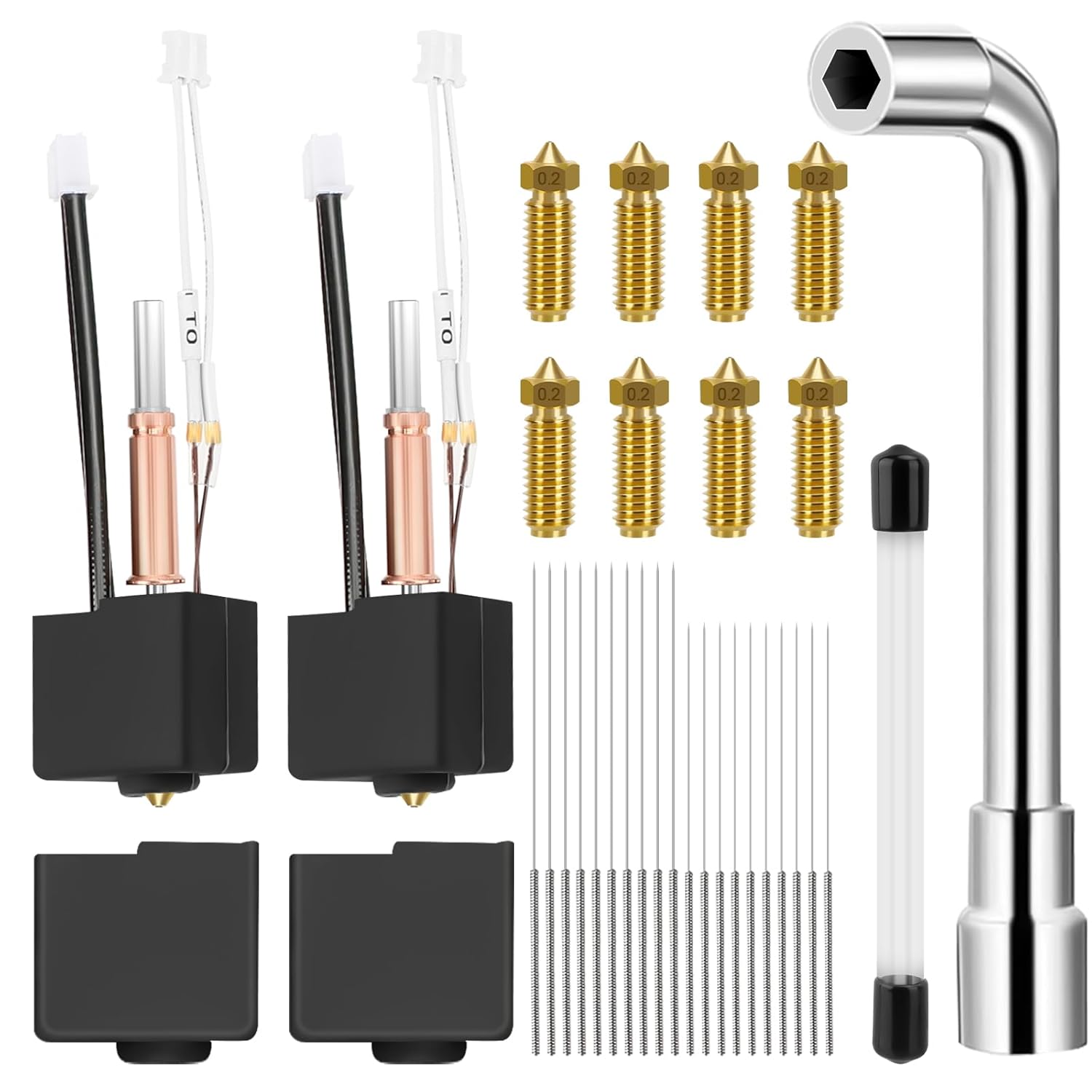ANYCUBIC Kobra 3 Hotend for Kobra 3 and Kobra 3 Combo, 33pcs 3D Printing Extruder Hotend Kit,Including Heating Block,Silicone Case,Nozzle Cleaning Pins,Wrenches,0.2mm Brass Nozzles