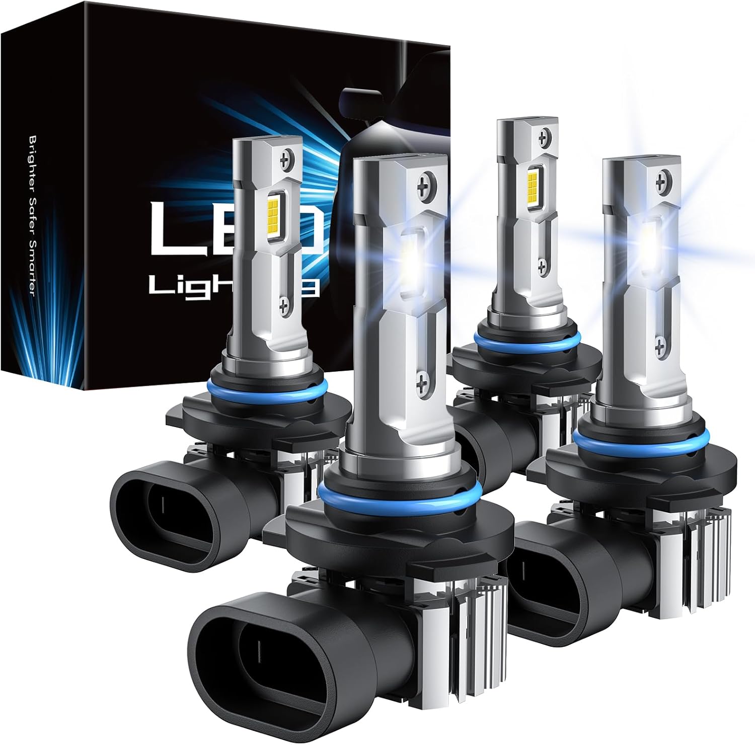 RCJ 9005 9006 Bulbs Combo, 600% Brightness 9005/HB3 High 9006/HB4 Low Dual Beam Bulbs, 6000K Cool White, Plug and Play, IP67 Waterproof, Pack of 4