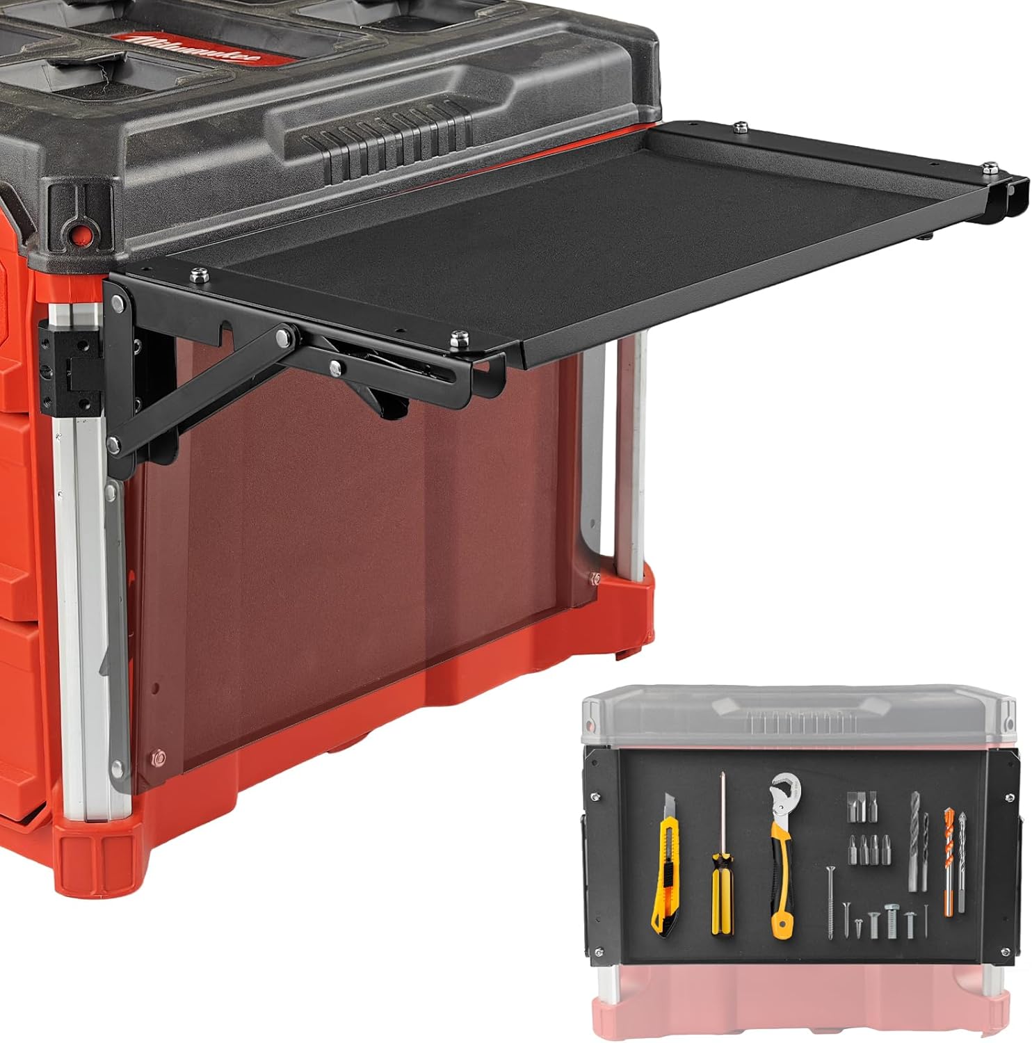 BPOPO Folding Table Fits for Milwaukee Packout Toolbox,Powerful Magnetic Tool Tray Side on Your PACKOUT System