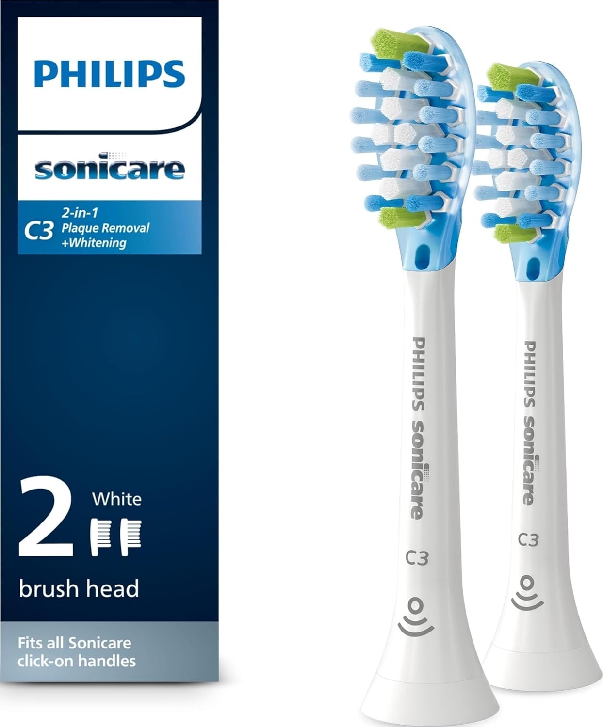 Philips Sonicare C3 Two-in-One - Genuine Replacement Electric Toothbrush Heads, White, 2 Pack, HX9042/65