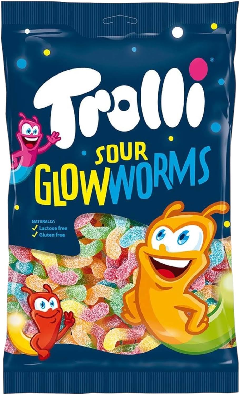 Sour Glowworms Gummy Candy Chewy Sweets Lactose, Gluten Free 6 Fruity Flavours 150g - 1x Share Bag