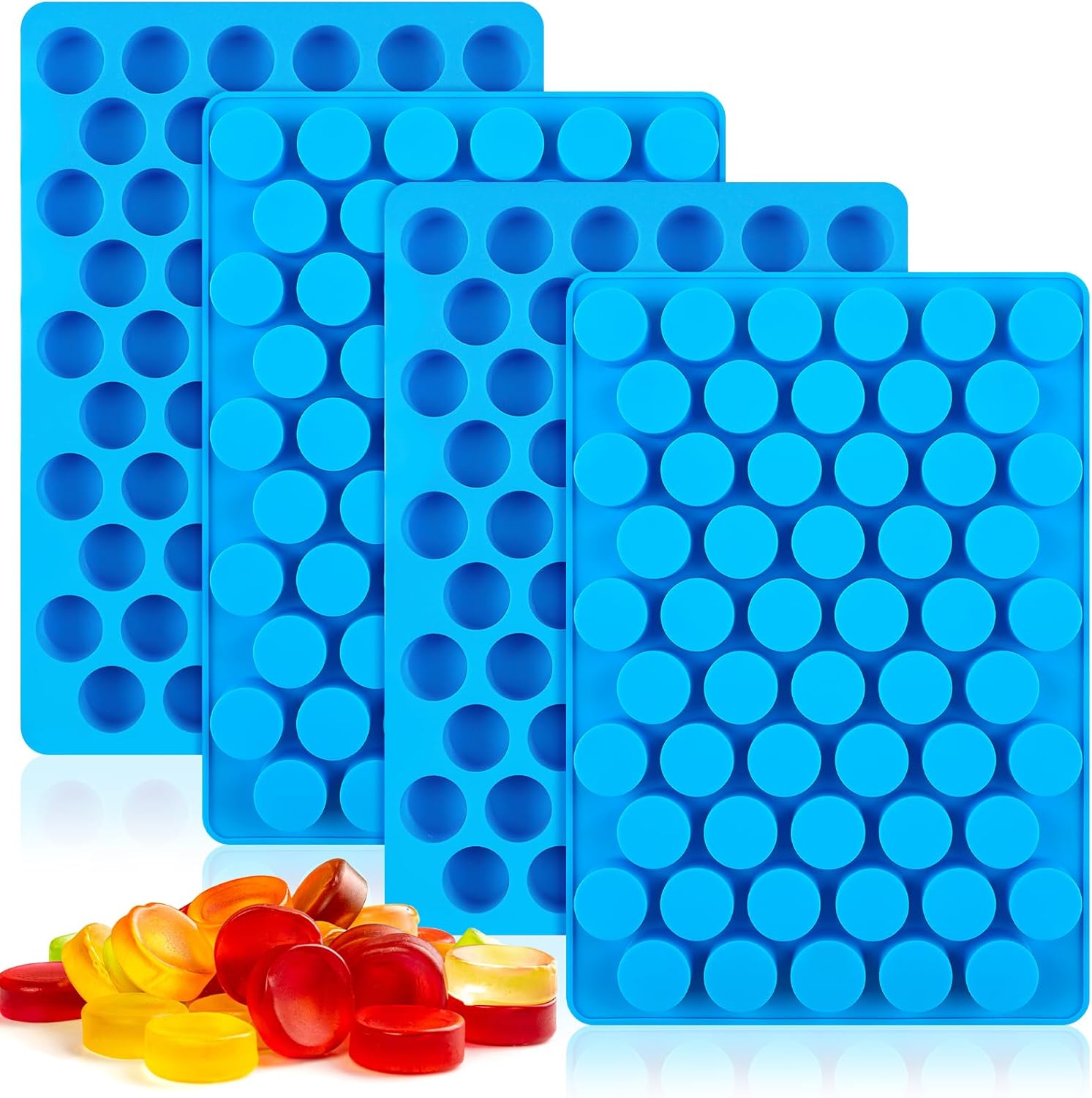 RoundMold 55 Cavity Candy Molds, Non-stick Round Silicone Molds for Keto Snacks, Gummy, Hard Candies, Caramels, Toffees, Chocolates, 4 PCS