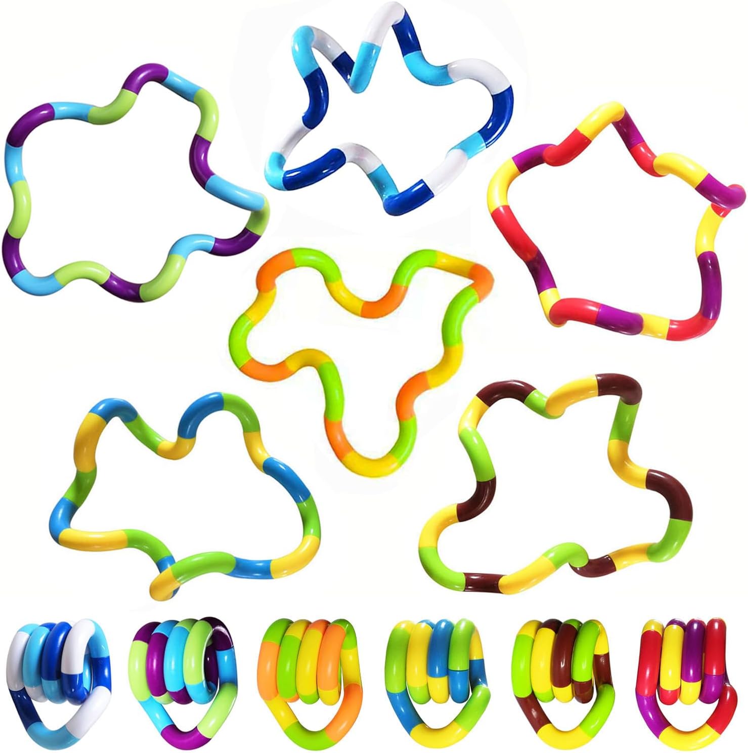 Sensory Fidget Toys - 6PCS Multicolor Twisty Fidget Toys for Adults, Boys, Girls for Relaxation, Anxiety Stress Relief, Decompression - Squeeze, Twist, Chain Spinner Alternative Gift