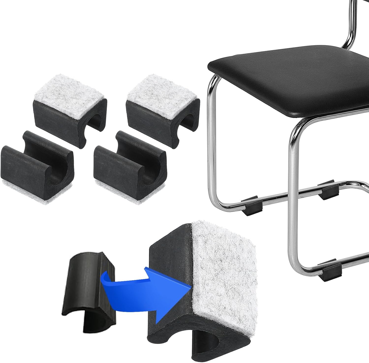 PATIKIL Rectangle U Shaped Chair Leg Tips Caps with Felt Pads, 4 Pack Slide Smoothly Furniture Feet Floor No Scratches No Noise Protectors Protect Hardwood Floors Fit Dia 14 mm Leg, Gray
