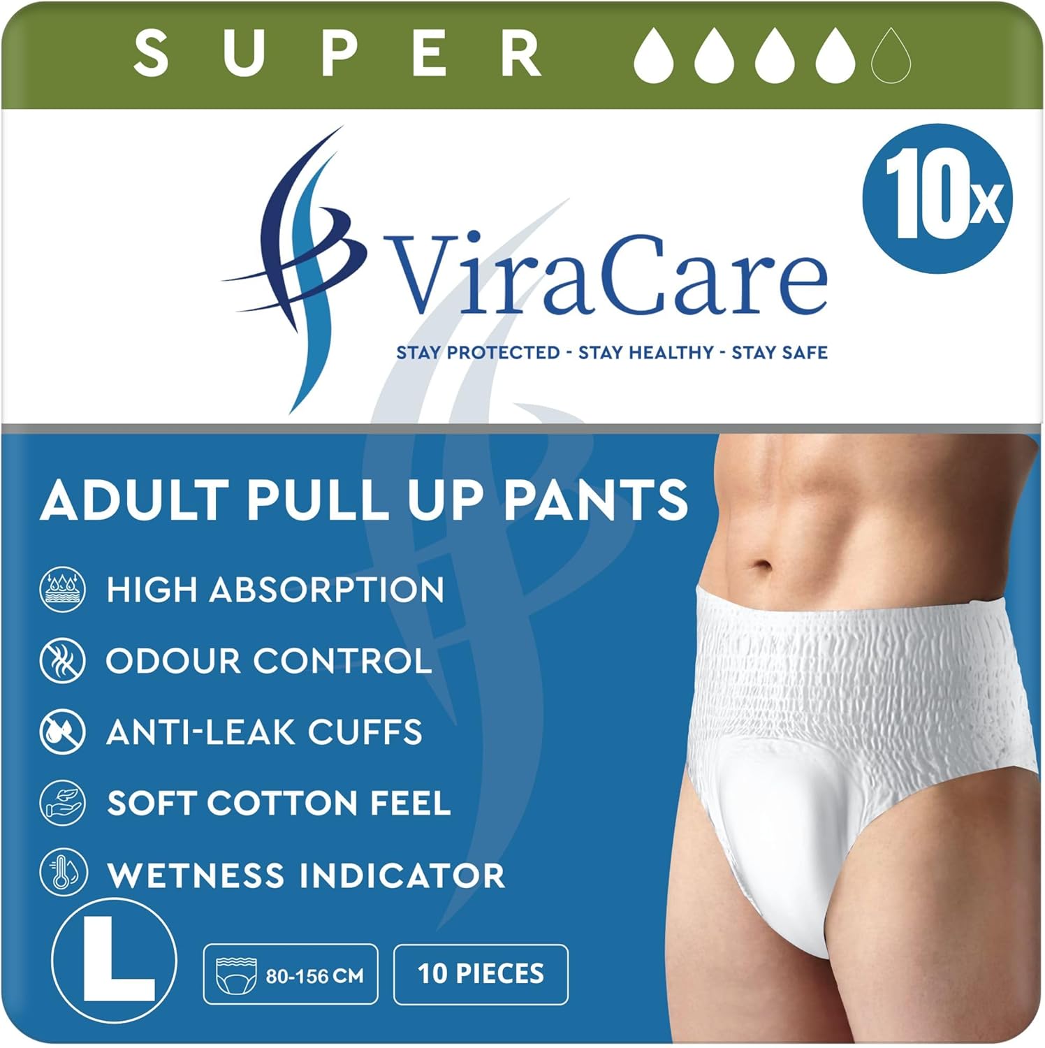 10 x Incontinence Pants Men & Women | with Wetness Indicator & Soft-Stretch Waistband | Disposable Adult Nappies | Waist Size Large 80-156 cm | Adult Diapers |