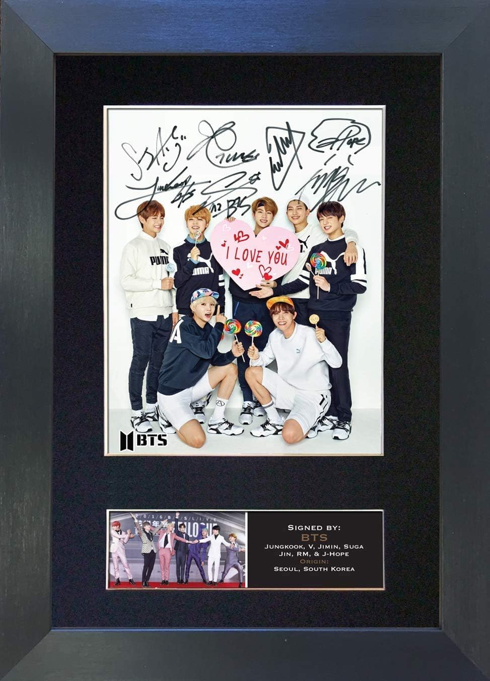 BTS #761 No3 Signed Autograph Mounted Photo Reproduction PRINT A4 Rare Perfect Birthday (297 x 210mm) (Black Frame)