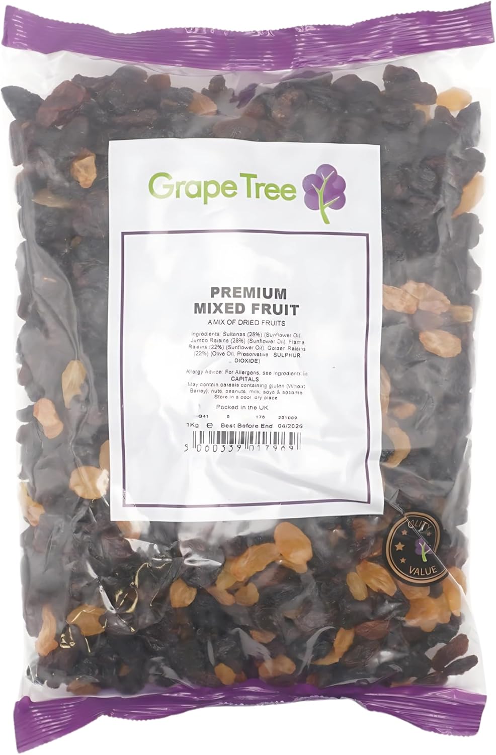 Grape Tree Premium Mixed Fruit 1kg. A Mix Of Raisins And Sultanas Perfect For Baking, Adding to Trail Mix, Yogurt, Cereal, Granola And Muesli. Raisins & Sultanas For Baking. Dried Fruit Mix
