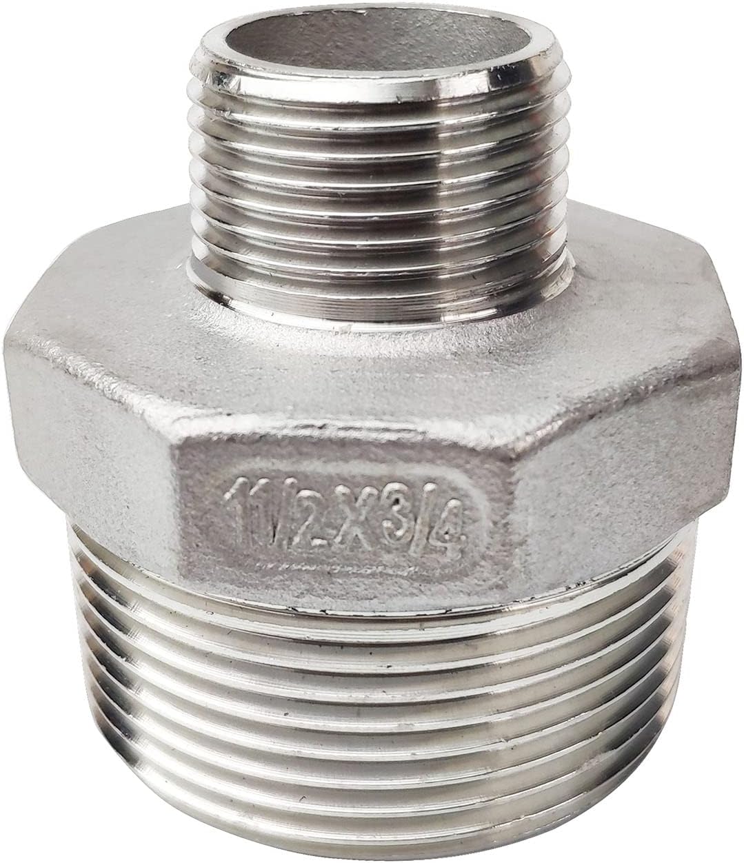 Male Hex Nipple Threaded Reducer Connector Pipe Fitting Adapter,Stainless Steel 304 NPT (1-1/2" x 3/4")