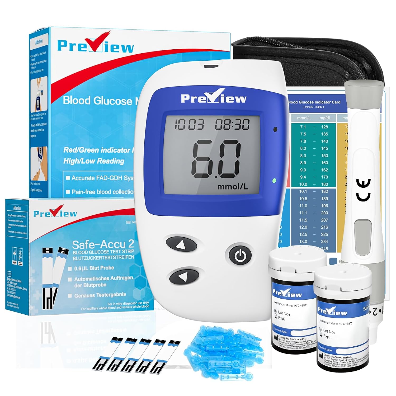 Preview Blood Sugar Monitor Blood Glucose Monitors with 50 Glucose Test Strips for Diabetic in mmol/L