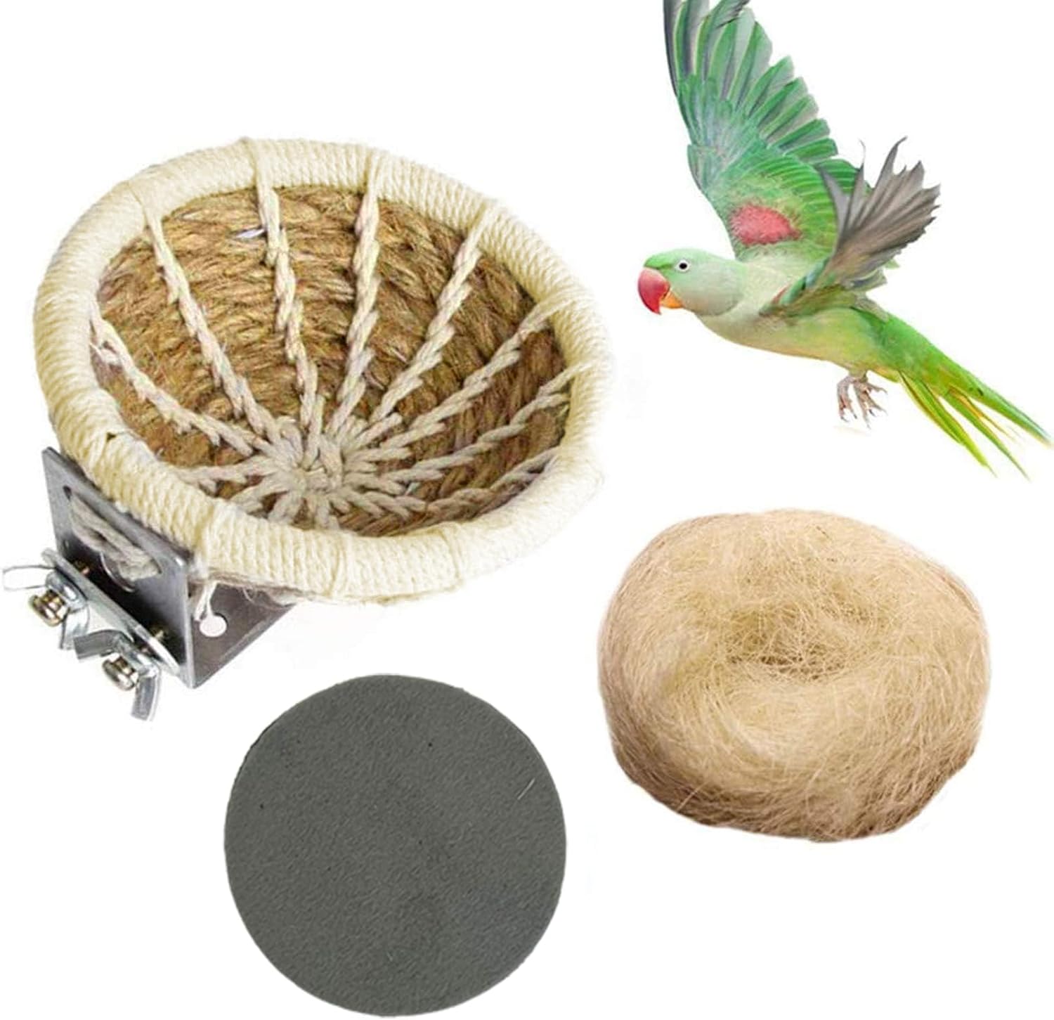 kathson Hemp Rope Weave Bird Breeding Nest Bed for Parakeet Cockatiel Canary Lovebird and Small Parrot Cage Hatching Nesting Box(Beige)