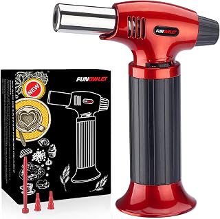 FunOwlet Butane Torch Lighter, Refillable Kitchen Blow Lighters, Culinary Cooking Torches with Safety Lock and Adjustable Flame for Desserts, Creme Brulee, BBQ, and Baking - Butane Gas Not Included