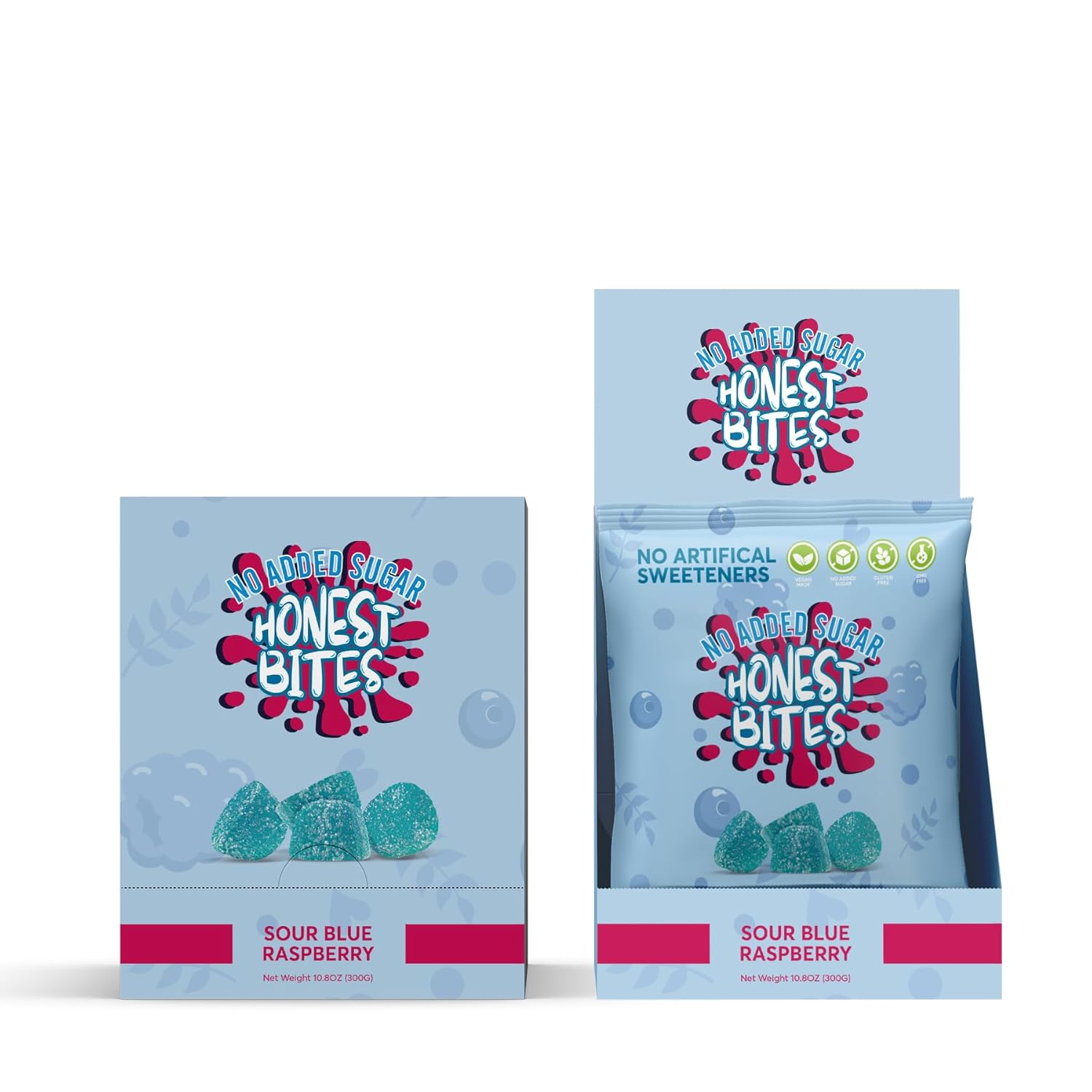 Honest Bites Low Sugar Sour Gummy Candy, Sour Blue Raspberry Flavor - Low Calorie, Keto Friendly, Low Sugar Snack for Diabetics, Zero Carb - 6 Pack