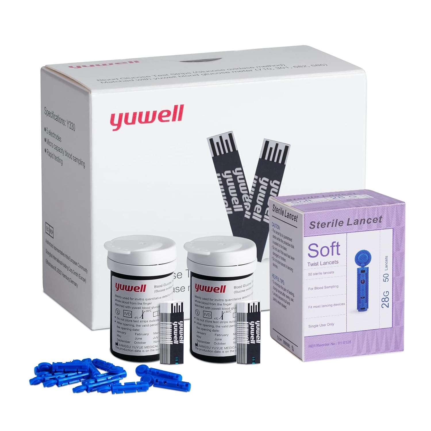 yuwell Blood Glucose Test Strips and Lancets for Model 582 Only x 50pcs