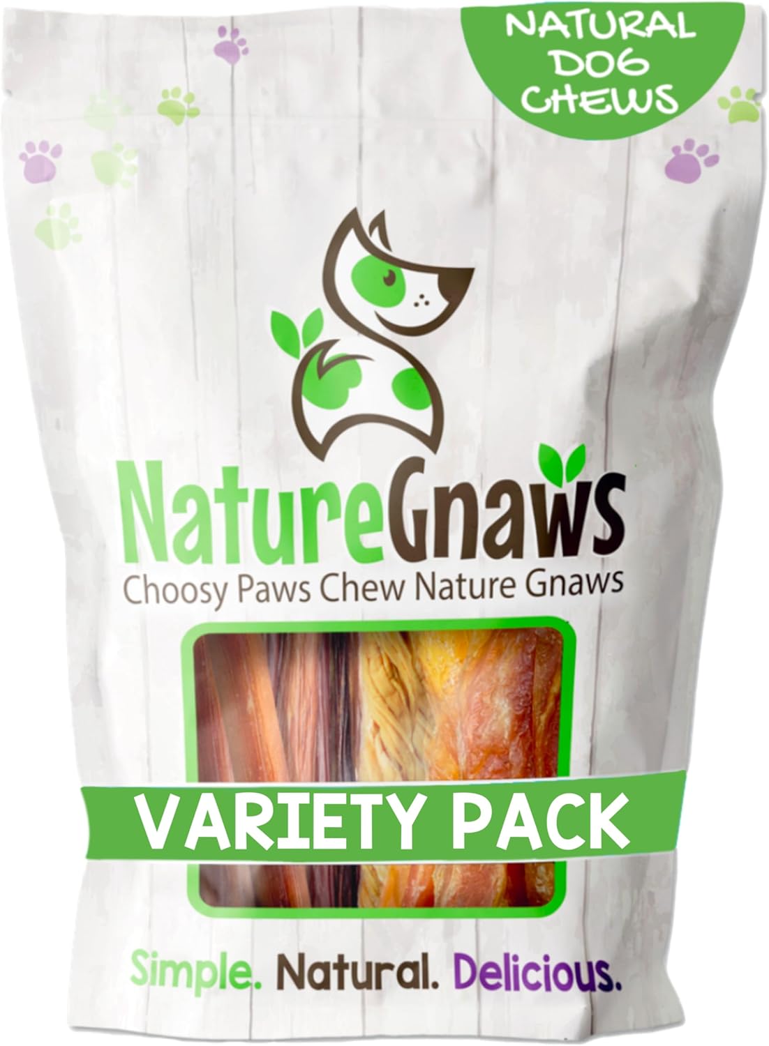 Nature Gnaws Variety Pack for Large Dogs (12 Count) - Bully Sticks, Beef Tendons and Tripe Twists for Dogs - Natural Long Lasting Beef Dog Chew Bones - Rawhide Free