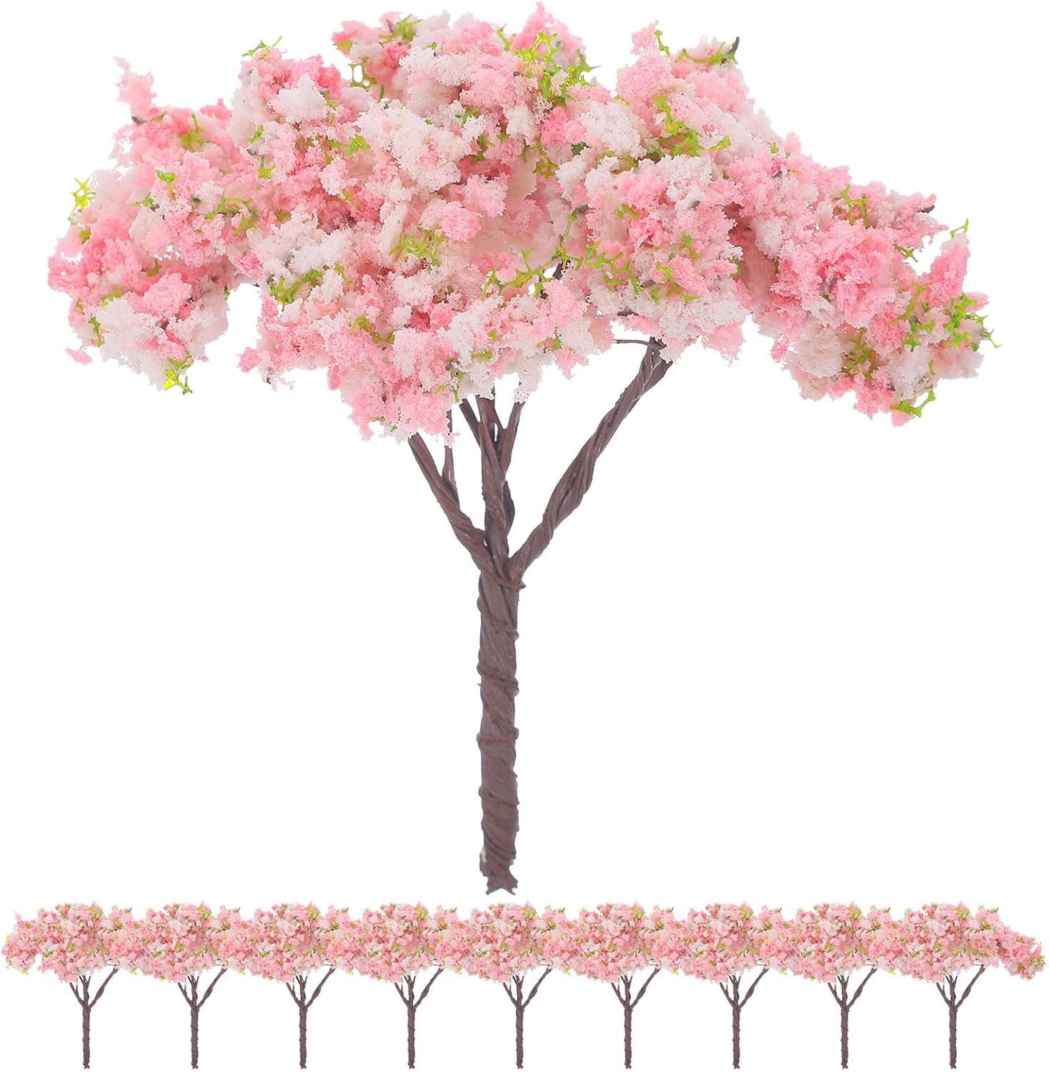 10pcs Artificial Cherry Blossom Trees, Mini Lifelike Pink Flower Trees for DIY Micro Landscape, Succulent Sand Table Model Decor, Plastic, 2.75x2.36x1.96 Inch