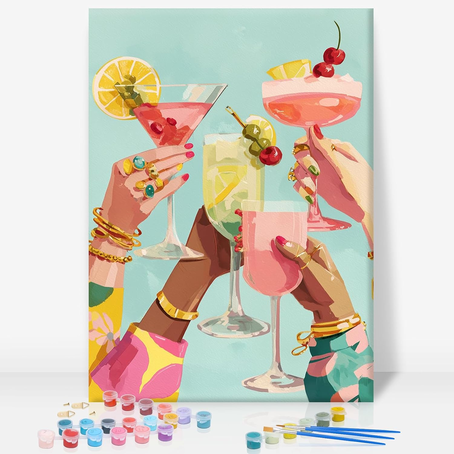 GEEHEIY Paint by Numbers for Adults with Frame, Cocktail Easy Framed Paint by Numbers Kits on Canvas for Beginner, DIY Acrylic Oil Adult Painting by Numbers for Gift Home Decor 8 x 12 inch