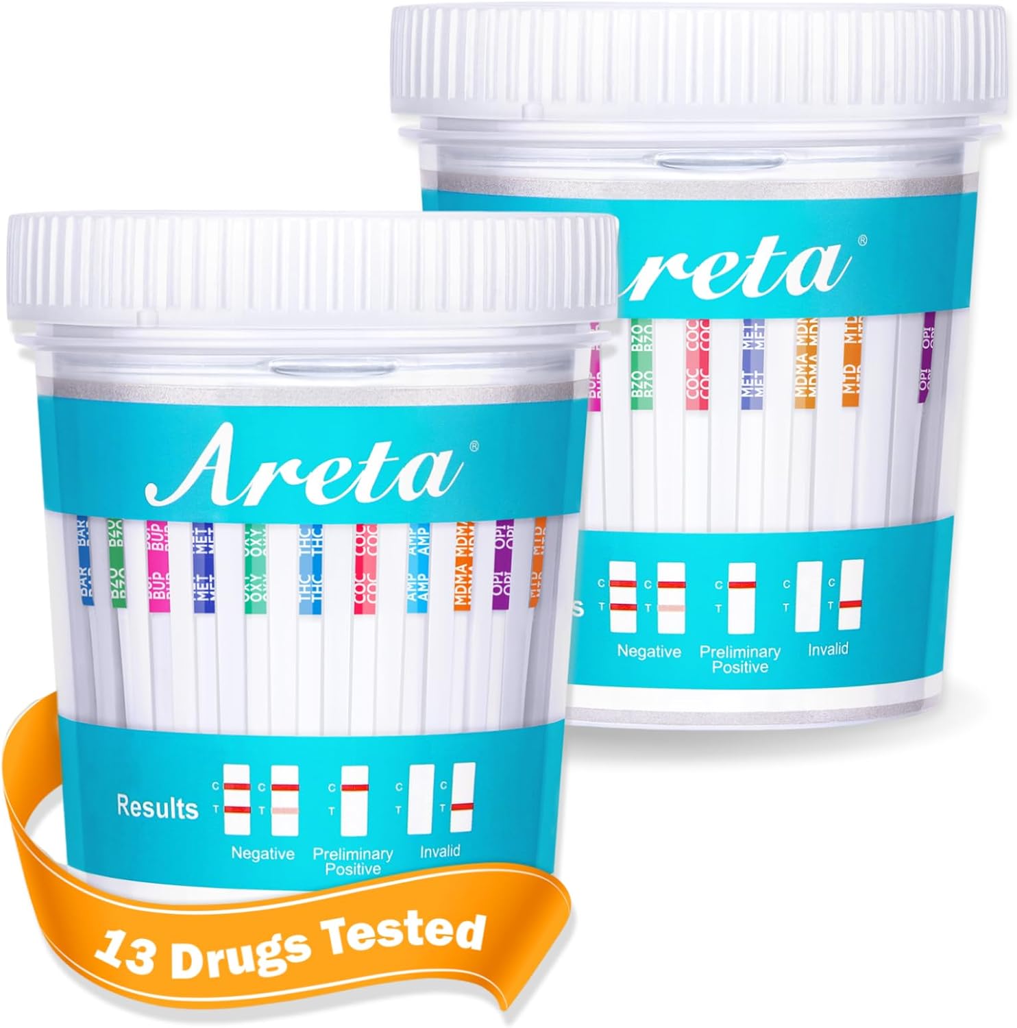 Areta 2 Pack Multi-Drug Test Cup, 13 Panel Home Urine Drug Screen Test Kit | Detected for THC, AMP, BAR, BUP, BZO, COC, MDMA, MET, MTD, OPI, OXY, PCP, TCA, Instant Home Drug Screen Test-#ACDOA2-1134