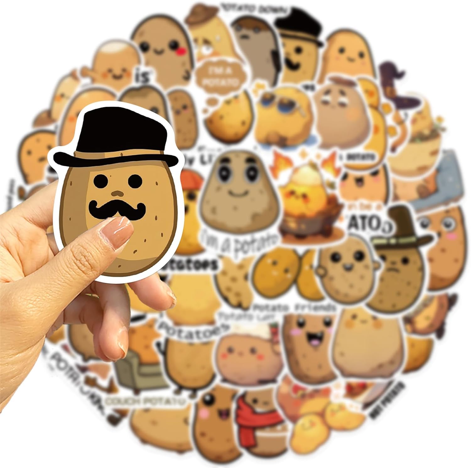 50Pcs Potato Stickers Funny Cartoon Potato Vinyl/PVC Decals for Kids Boys Girls, Cute Stickers for Water Bottles Laptop Tablet Phone Scrapbook Luggage Skateboard (Potato)