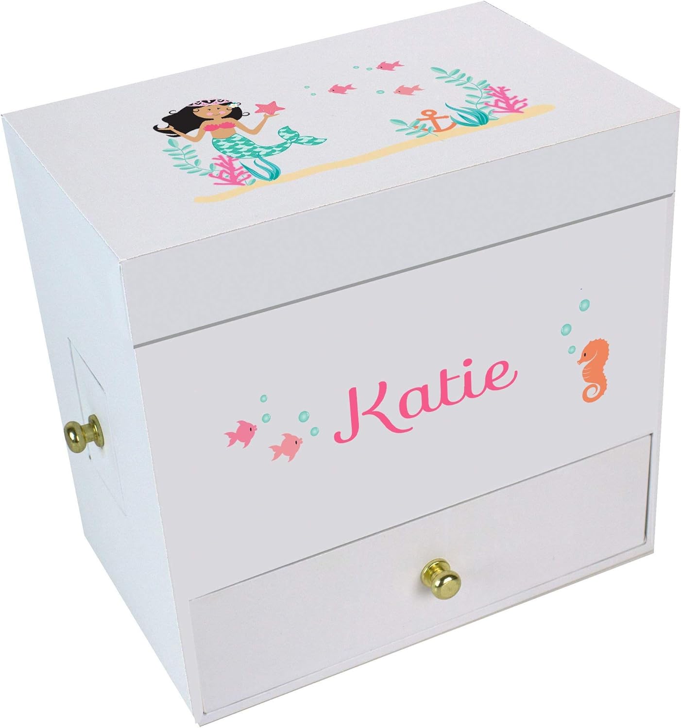 Personalized African American Little Mermaid Deluxe Musical Ballerina Jewelry Box with dark skinned ballerina