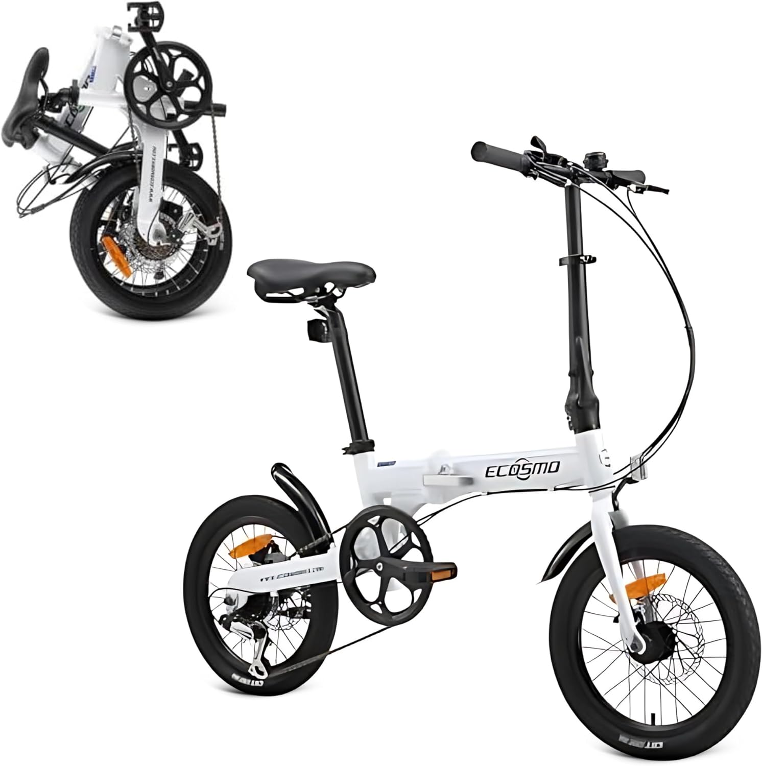 ECOSMO 16" Lightweight Alloy Folding City Bike Bicycle,6 Speeds, Dual Disc brakes, Folding Pedals - 16AF02