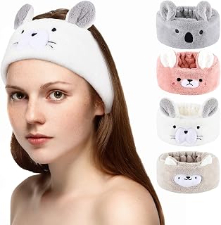Chuangdi 4 Pieces Animal Hair Bands Face Wash Headband Spa Headband Animal Ears for Skincare Makeup Spa Headband Washing Face Coral Fleece Plush Hairband for Women Girls(Adorable Style,Cute Colors)