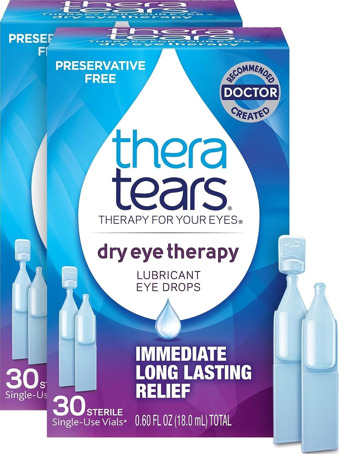 TheraTears Dry Eye Drops, Preservative-Free Vials, 30 Ct, 2 Pk | Preservative-Free Lubricating Eye Drops for Dry Eyes, Single-Use Vials, Dry Eye Therapy, Immediate Long Lasting Relief