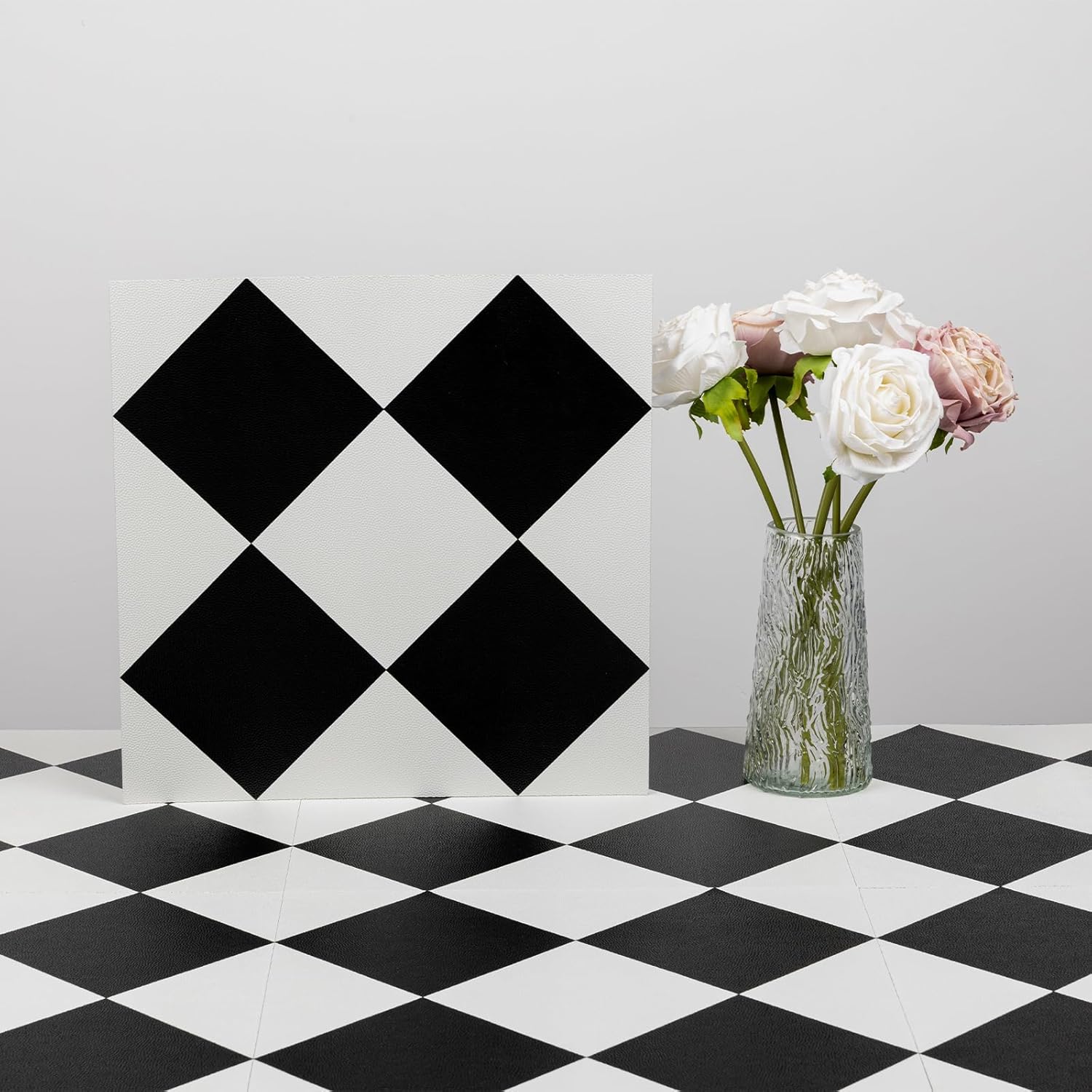 Elffloor Peel and Stick Floor Tile 11.8x11.8 Inch - 10 Pack Black and White Waterproof Vinyl Flooring for Bathroom, Kitchen, Bedroom - Self Adhesive, Easy Install, No Glue Needed