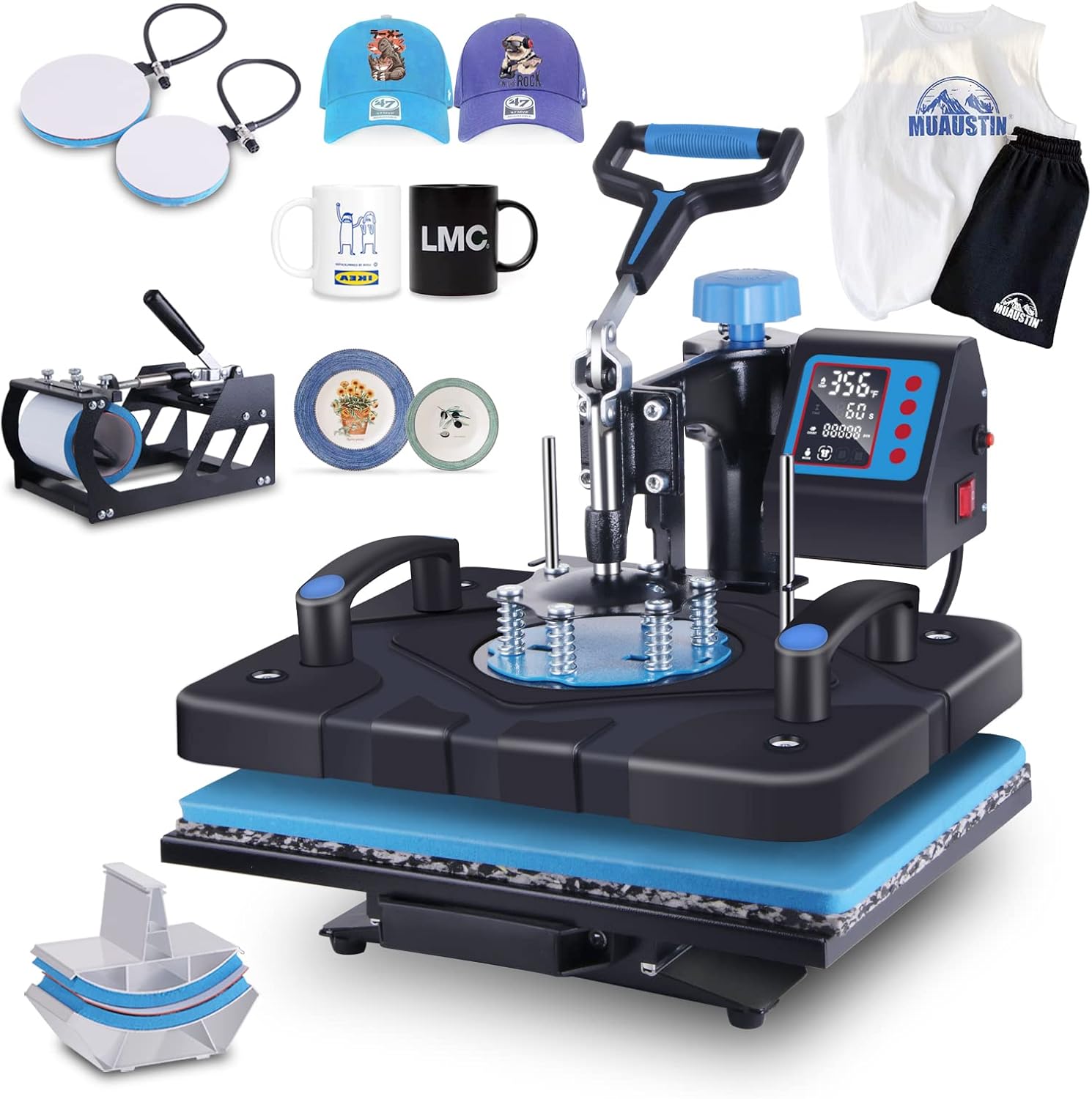 HORGELU Upgraded 5 in 1 Heat Press Machine 12 x 15 Inch Heat Transfer Machine 360-Degree Swing Away Multifunction Digital Sublimation Combo Heat Press for T Shirt Mug Hat Plate Cap for Commercial Home