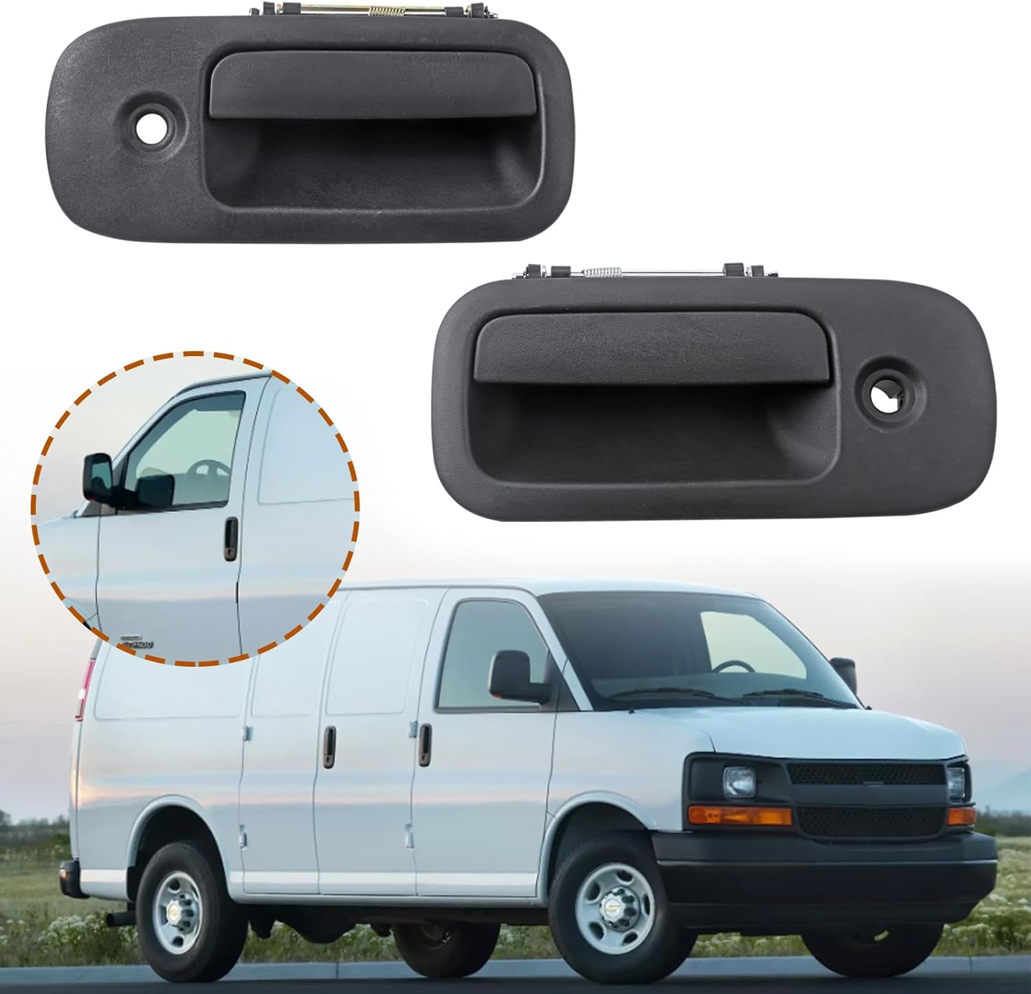 Exterior Door Handle Set, Front Driver & Passenger Side Compatible with Chevy GMC Vehicle Express Savana 1500 2500 3500 Van 1996-2009, Replace# 79320 79321 10359093 (2PCS)
