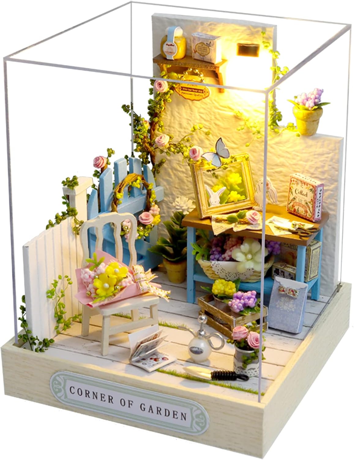Cuteroom DIY Wooden DollHouse Kit,Dollhouse Miniature with Furniture and Dust Cover Handmade Crafts Miniature Dolls House kit for Teens Adult Gift (Corner of Garden)