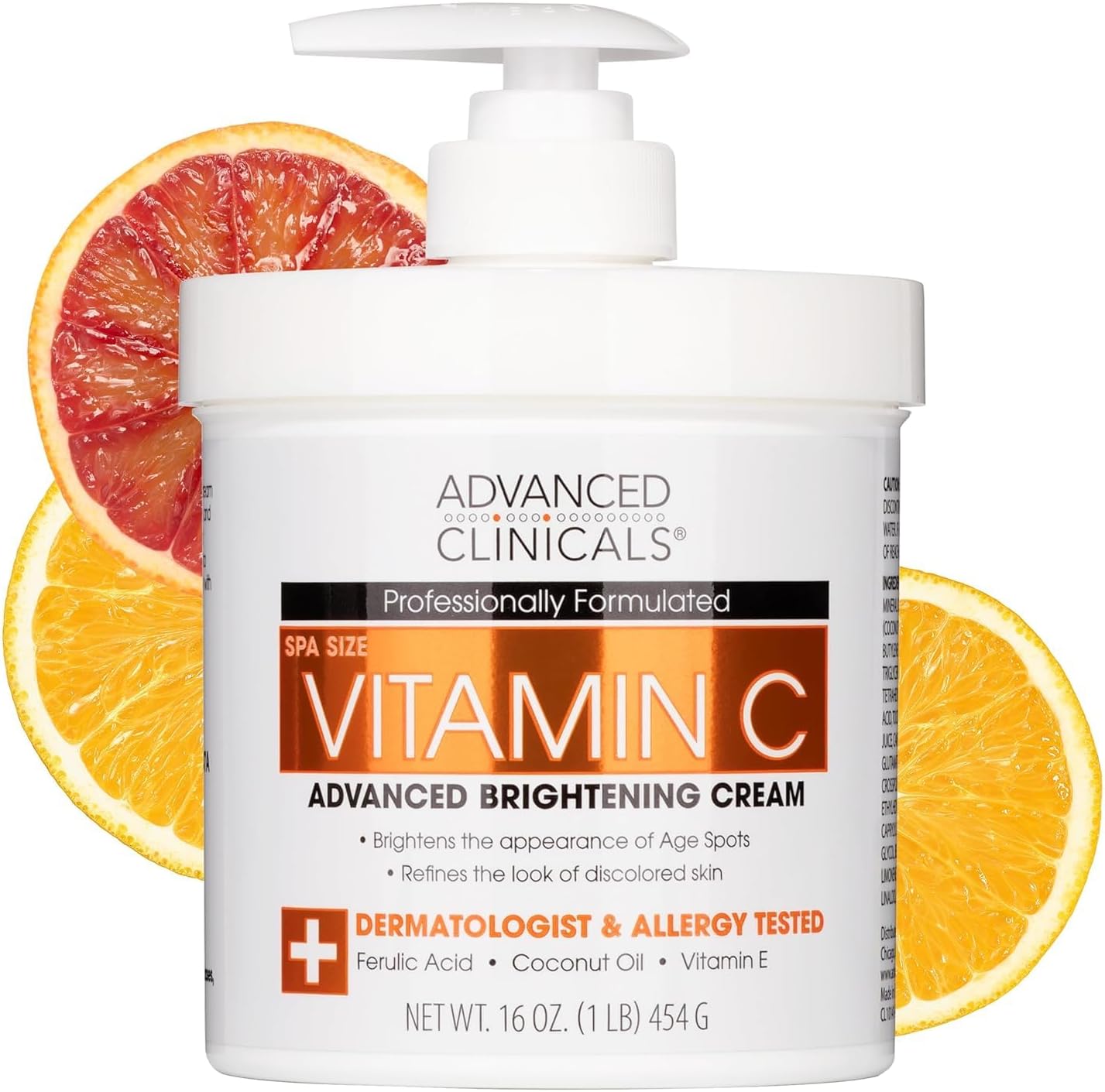 Advanced Clinicals Vitamin C Face & Body Moisturiser Cream – Brightening, Anti-Ageing, Hydrating & Firming Lotion for Dry & Mature Skin, Reduces Wrinkles, Dark Spots & Uneven Tone, Paraben-Free 454g