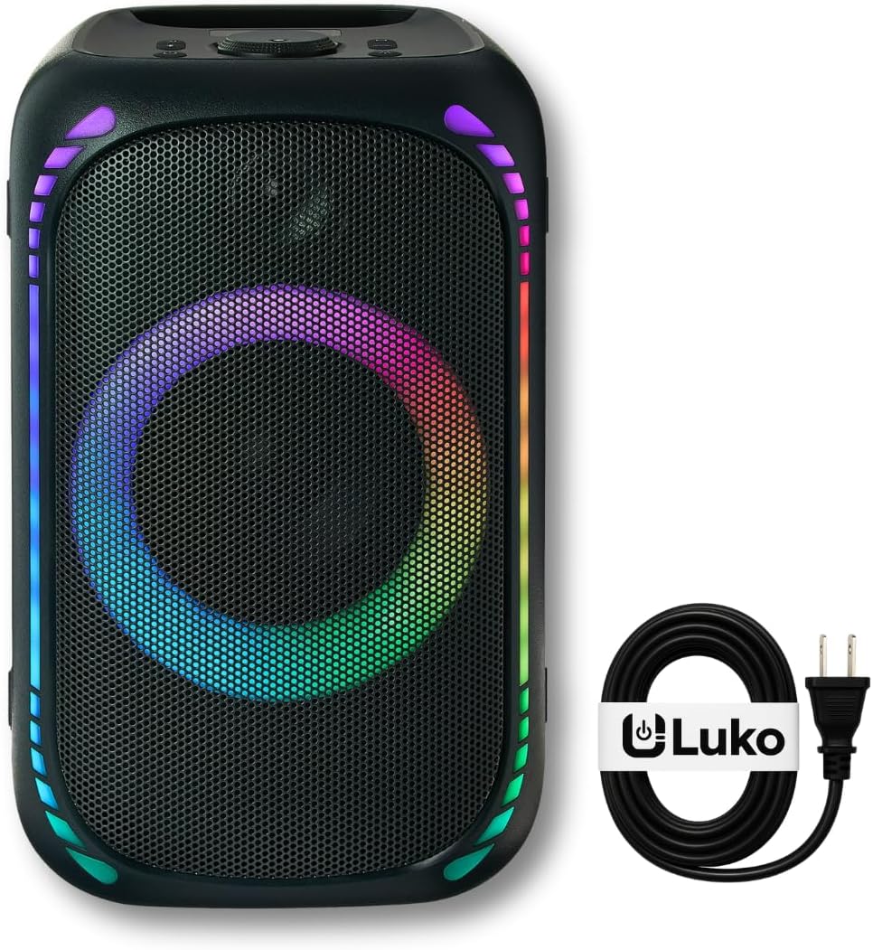 luko Bluetooth Speaker Gen. 2 - Waterproof, Party with LED Lighting, Bass Boost, FM Radio, USB Charging, 20hr Playtime, Party Sync, Bluetooth Speaker for Events on
