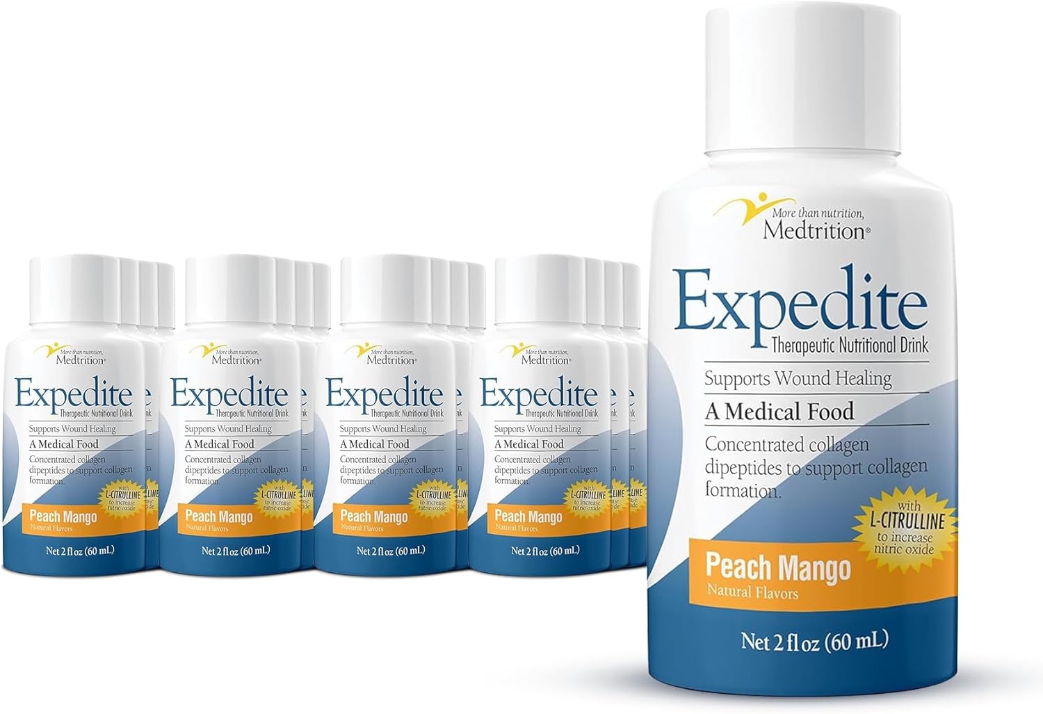 Medtrition Expedite Liquid Collagen - 30x More Collagen Peptides Than Powders, Supports Wound Healing, Surgery Recovery, Diabetic Foot Ulcers, Skin Health and More (Pack of 24 Bottles)