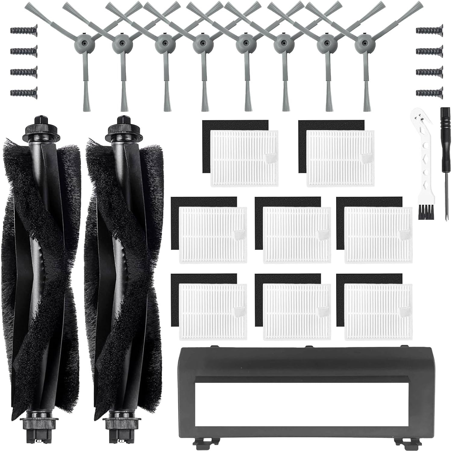 21 Pcs Accessories Kits for eufy L60 & L50 Series Vacuum Robot, Includes 2 Roller Brushes, 1 Main Brush Guard Cover, 8 HEPA Filters, 8 Side Brushes, 1 Screwdriver, 1 Clean Tool