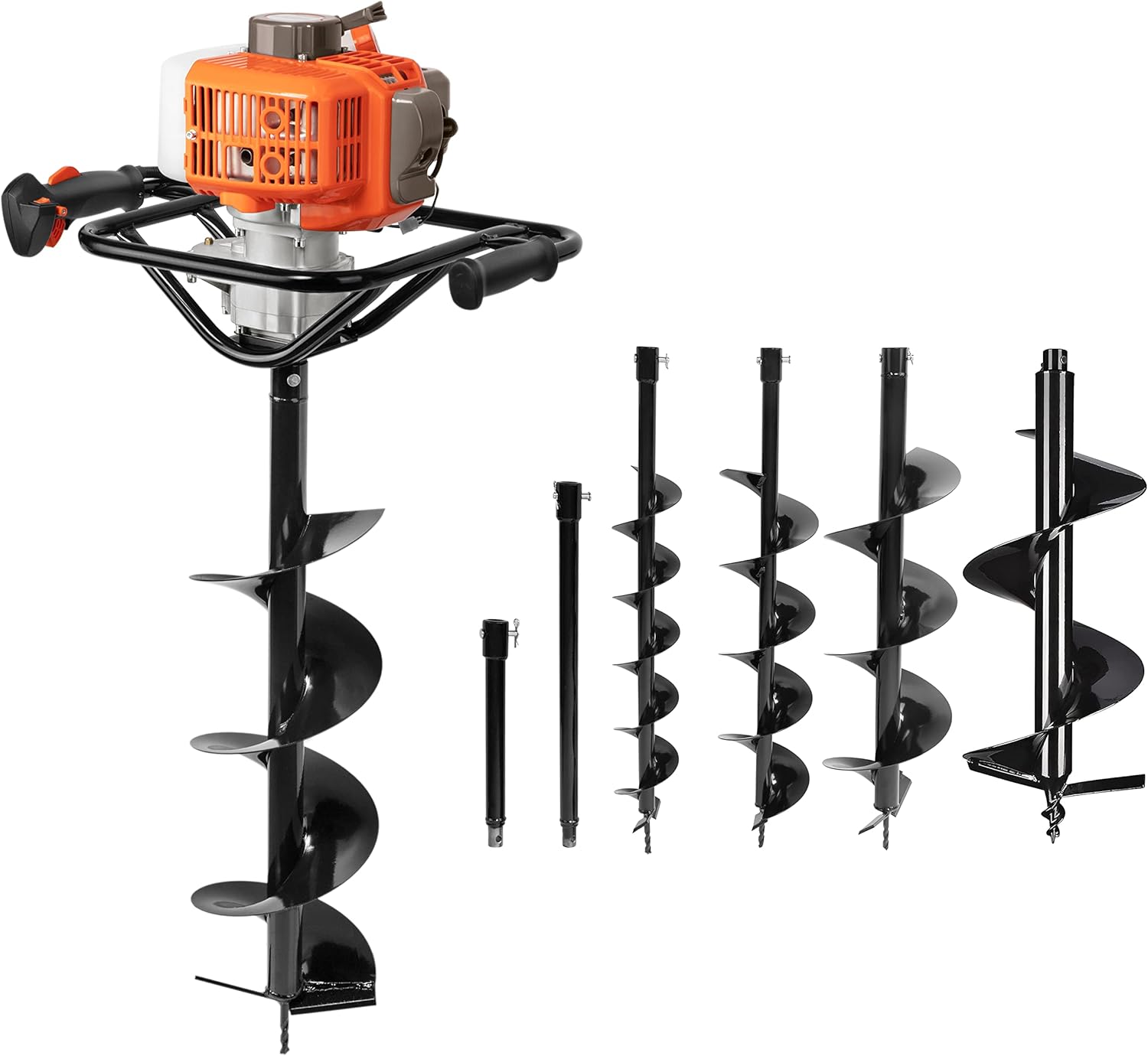 PROYAMA 54cc Post Hole Digger Gas Powered 2 Cycle Earth Auger, 5-Year Warranty Gear Box, 4 Drill Bits 4" 6" 8" 12" + Extension Rod 12" 20"