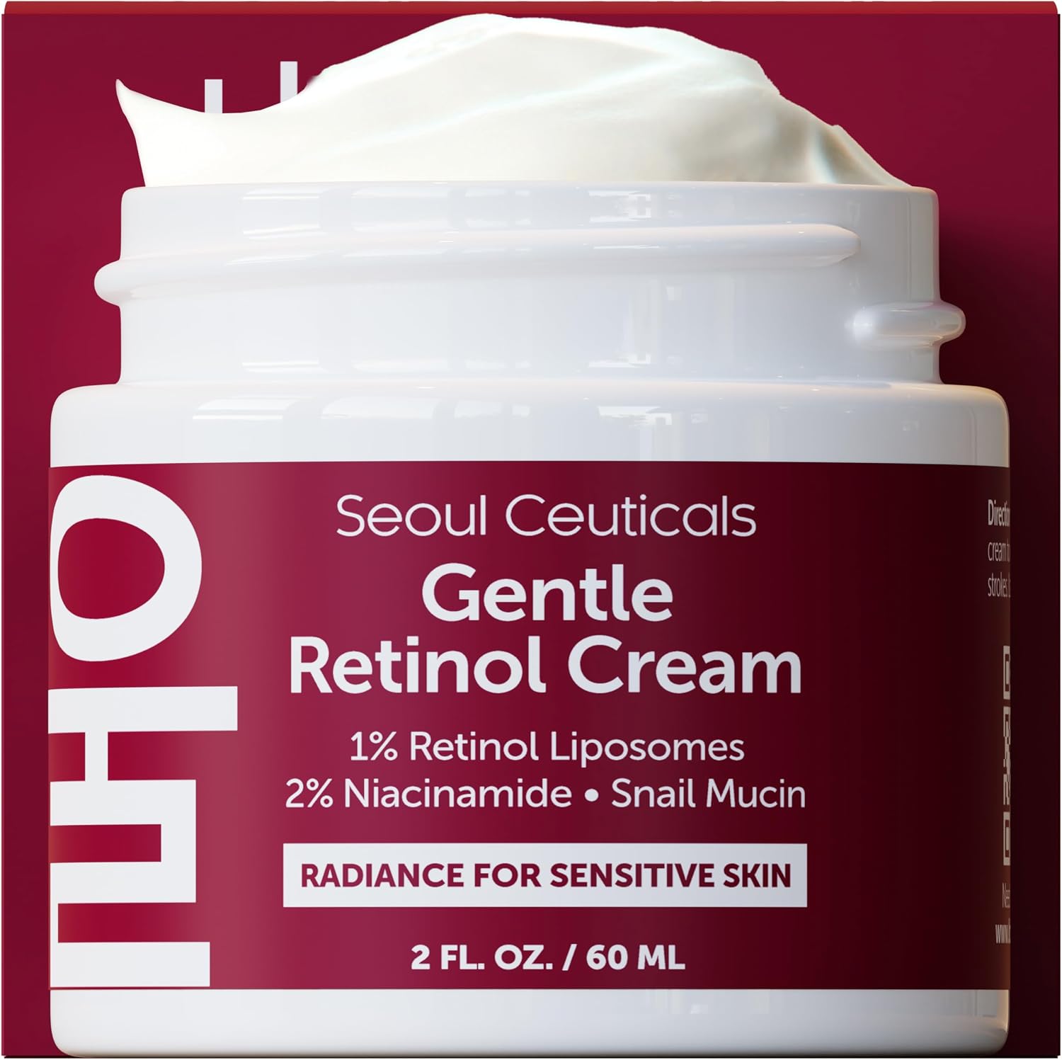 SeoulCeuticals Retinol Night Cream Face Moisturiser - Korean Skincare to Reduce Wrinkles, Dark Circles, and Age Spots, Anti-Ageing Face Cream for Day or Night with 1% Retinoid, 2% Niacinamide - 2oz